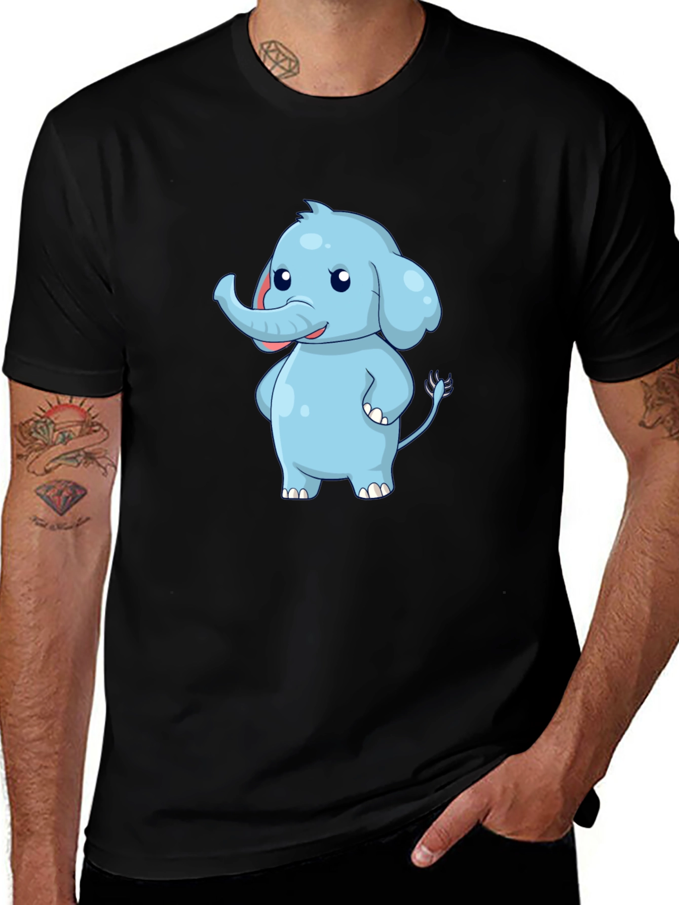 Cute Elephant Graphic Black T-Shirt