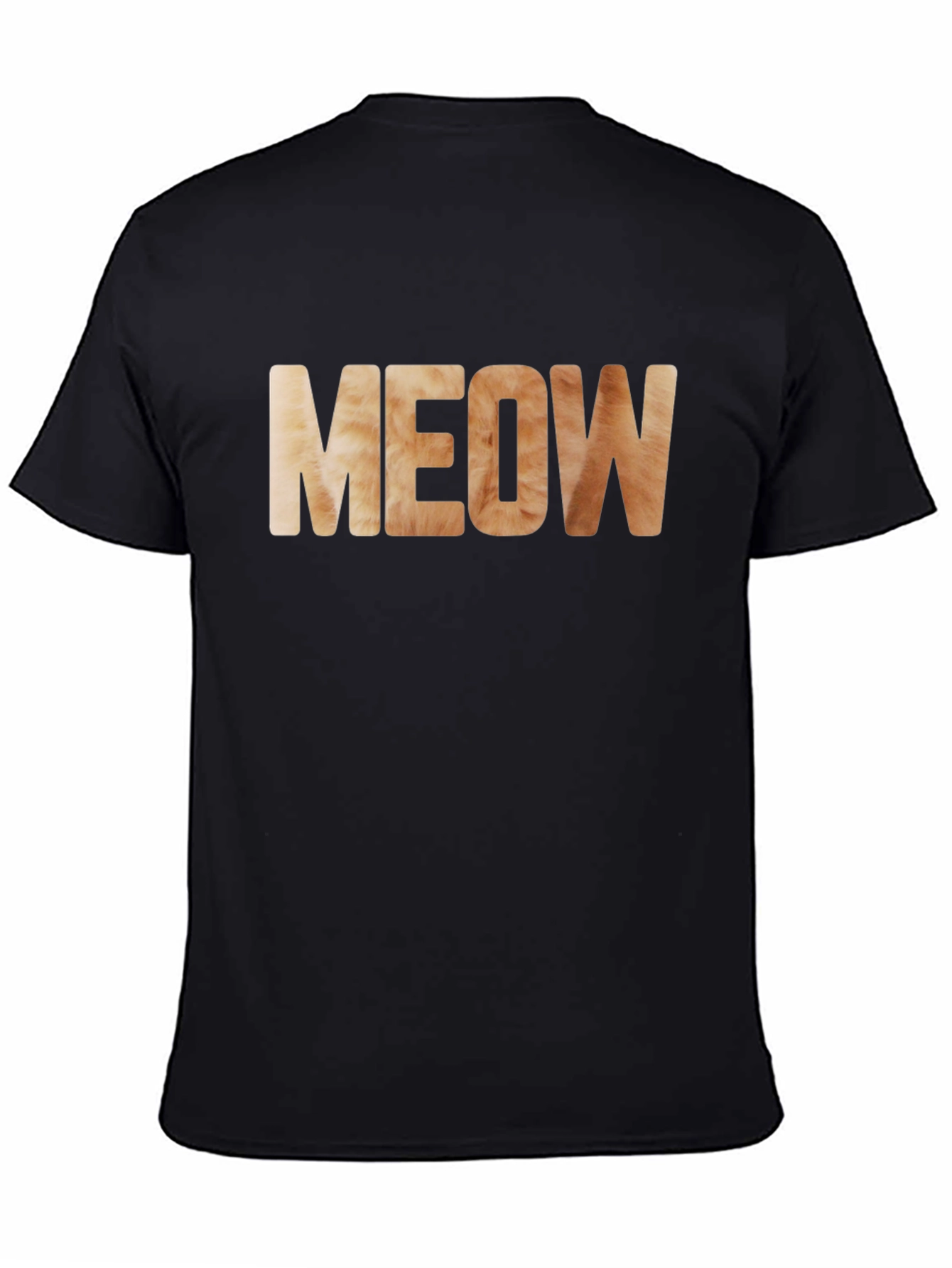 Meow Cat Fur Print Black T-Shirt