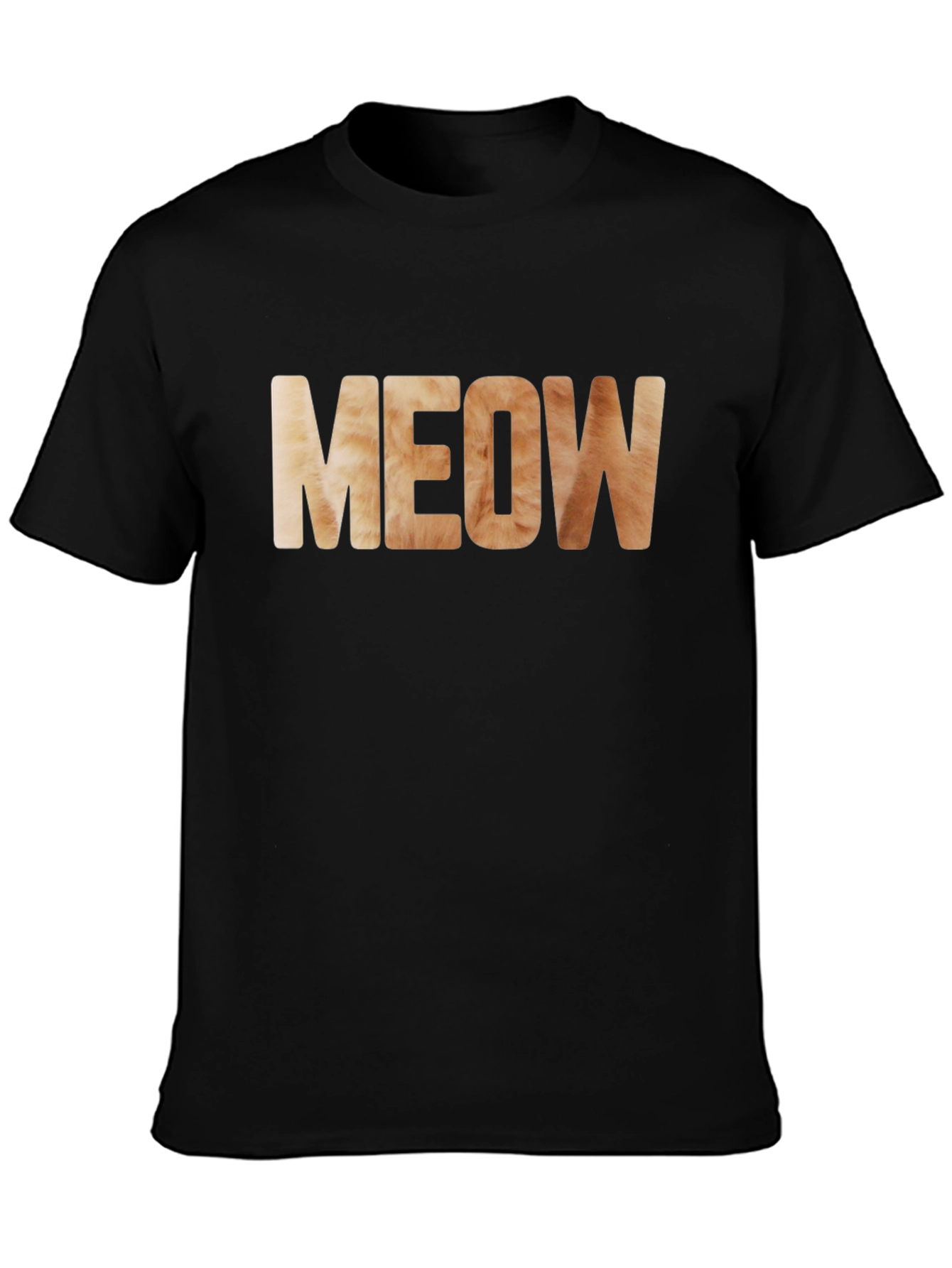 Meow Cat Fur Print Black T-Shirt