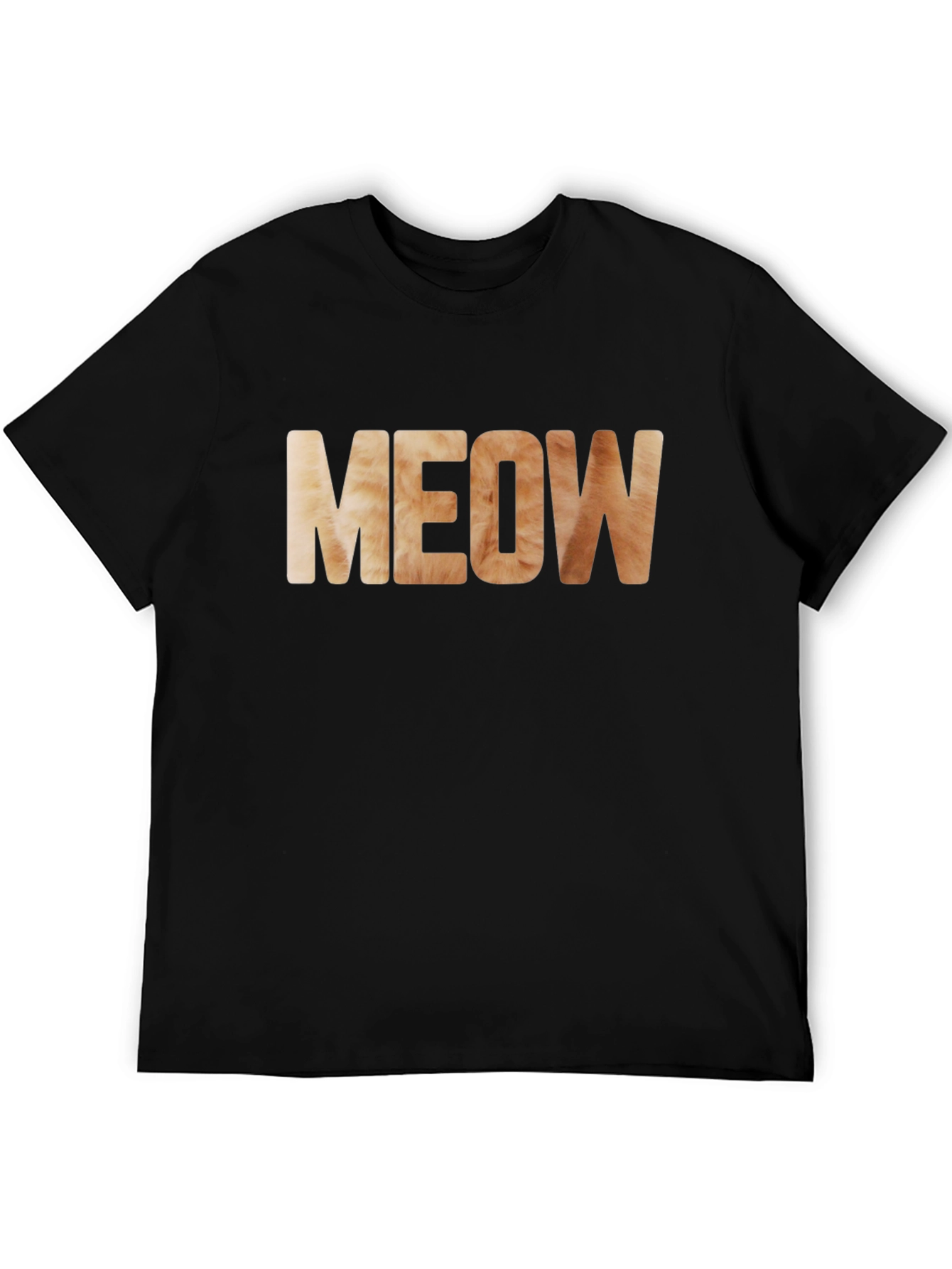 Meow Cat Fur Print Black T-Shirt