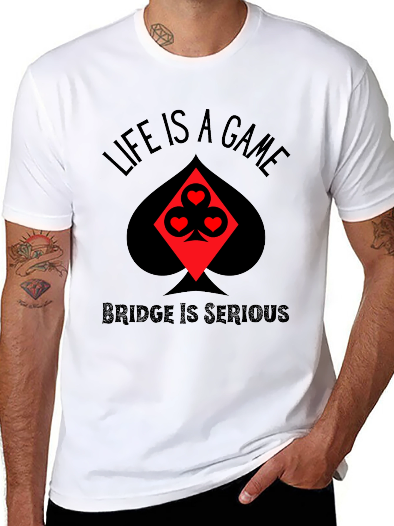 Life is a Game Bridge is Serious Black T-Shirt