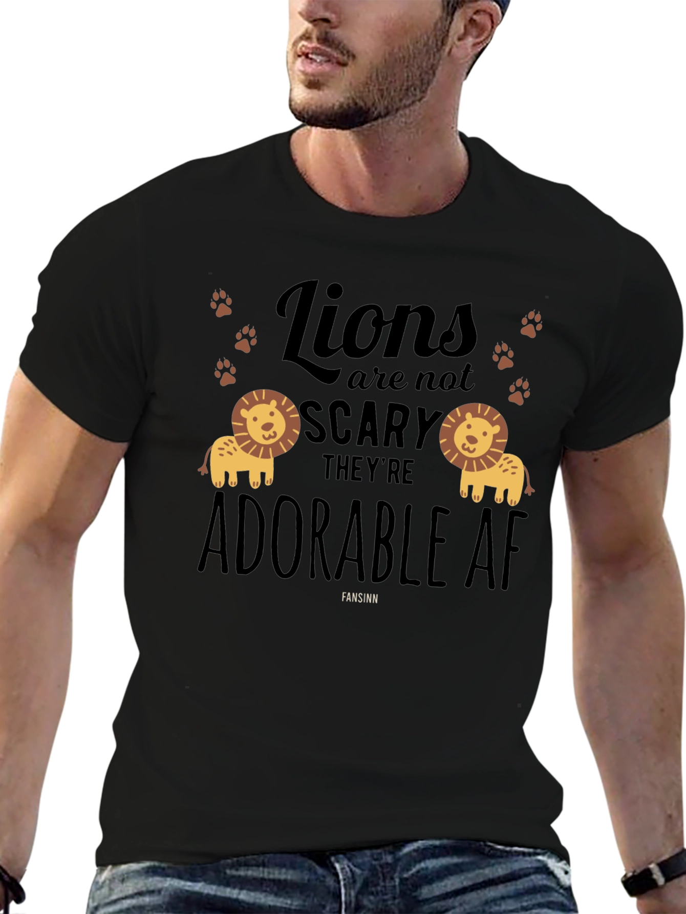 Adorable Lions Graphic Tee - Black Cotton T-Shirt
