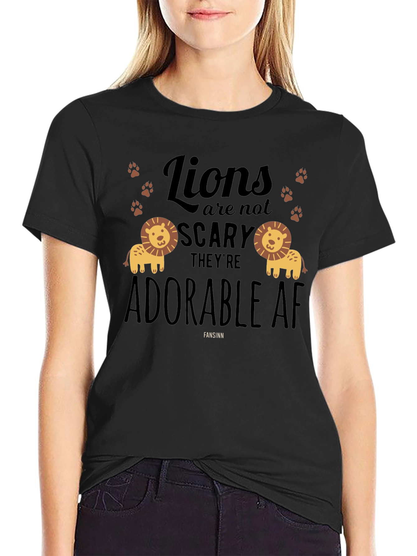 Adorable Lions Graphic Tee - Black Cotton T-Shirt