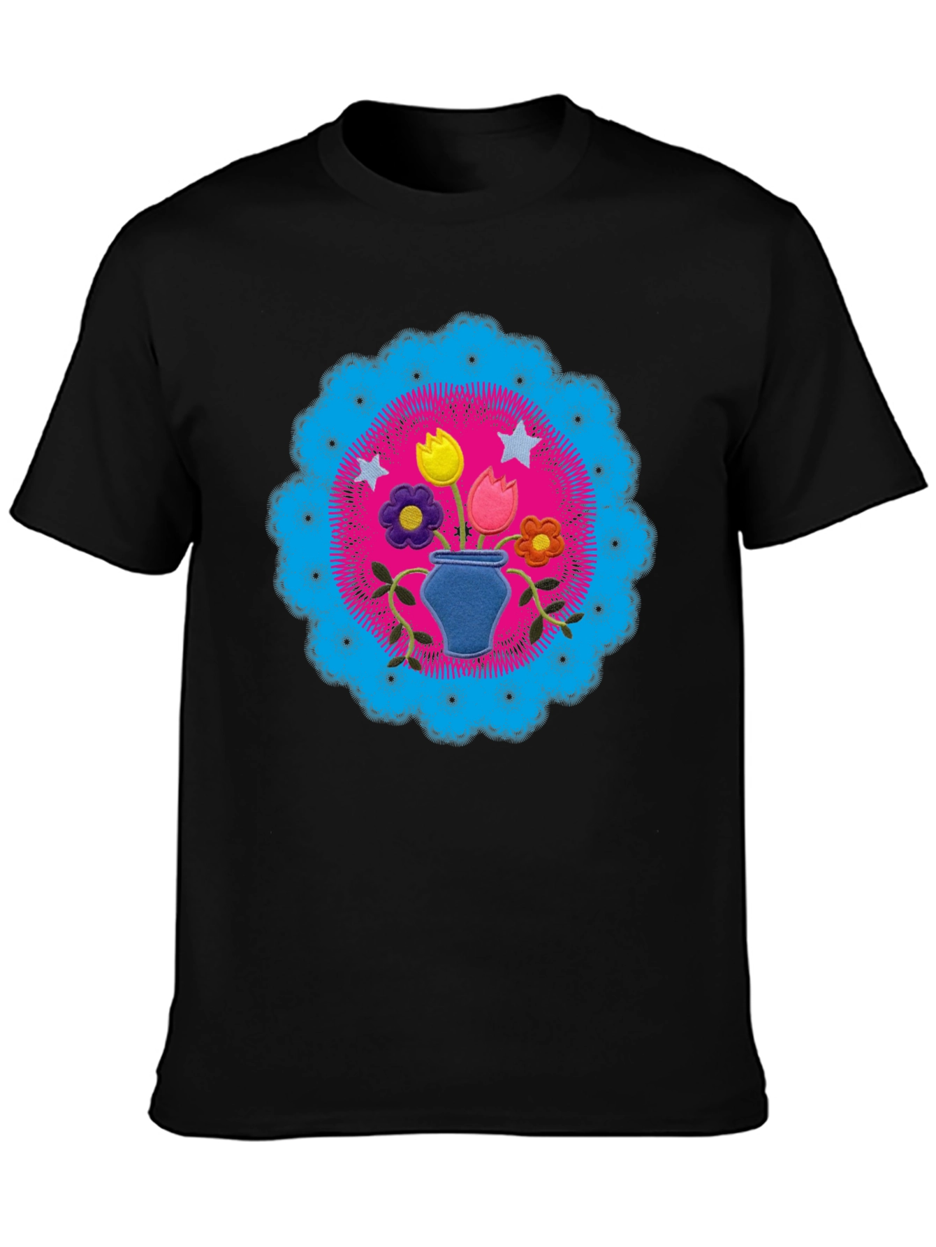 Floral Mandala Graphic Tee - Black Cotton Shirt