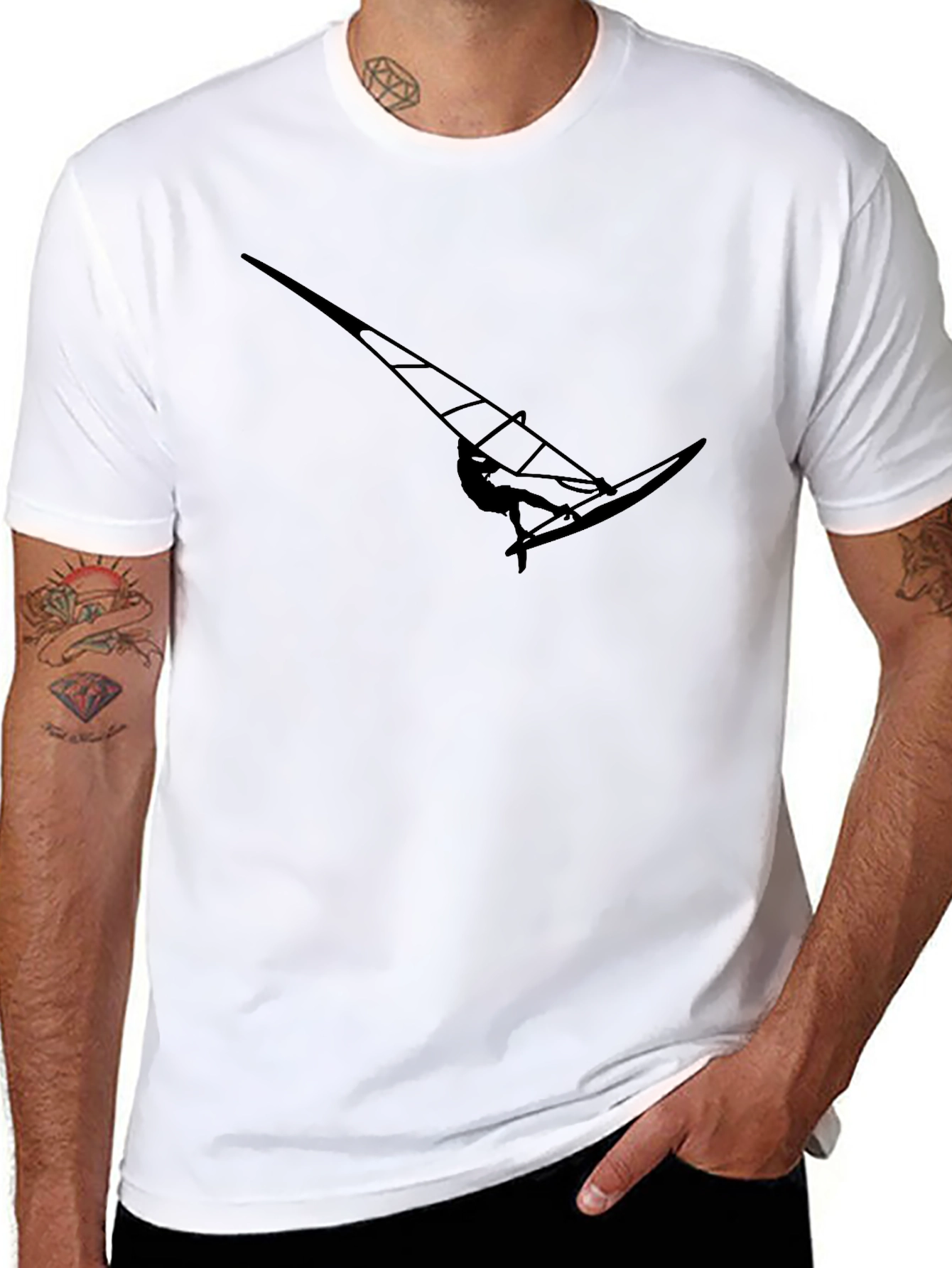 Black Windsurfer Silhouette Graphic Tee