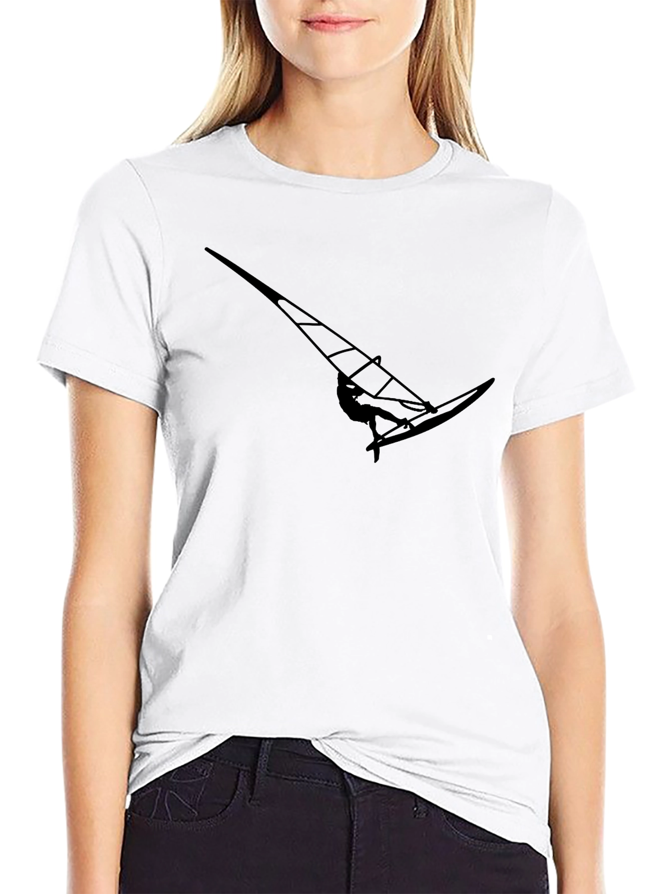Black Windsurfer Silhouette Graphic Tee