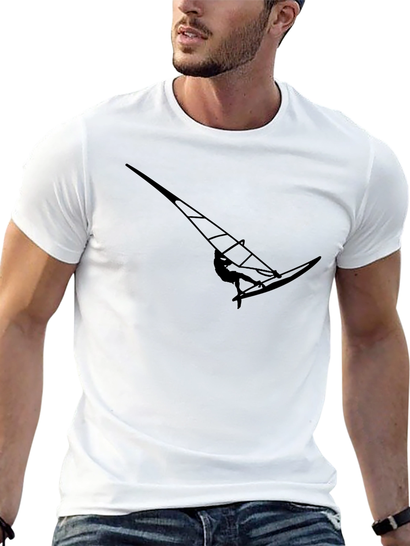 Black Windsurfer Silhouette Graphic Tee