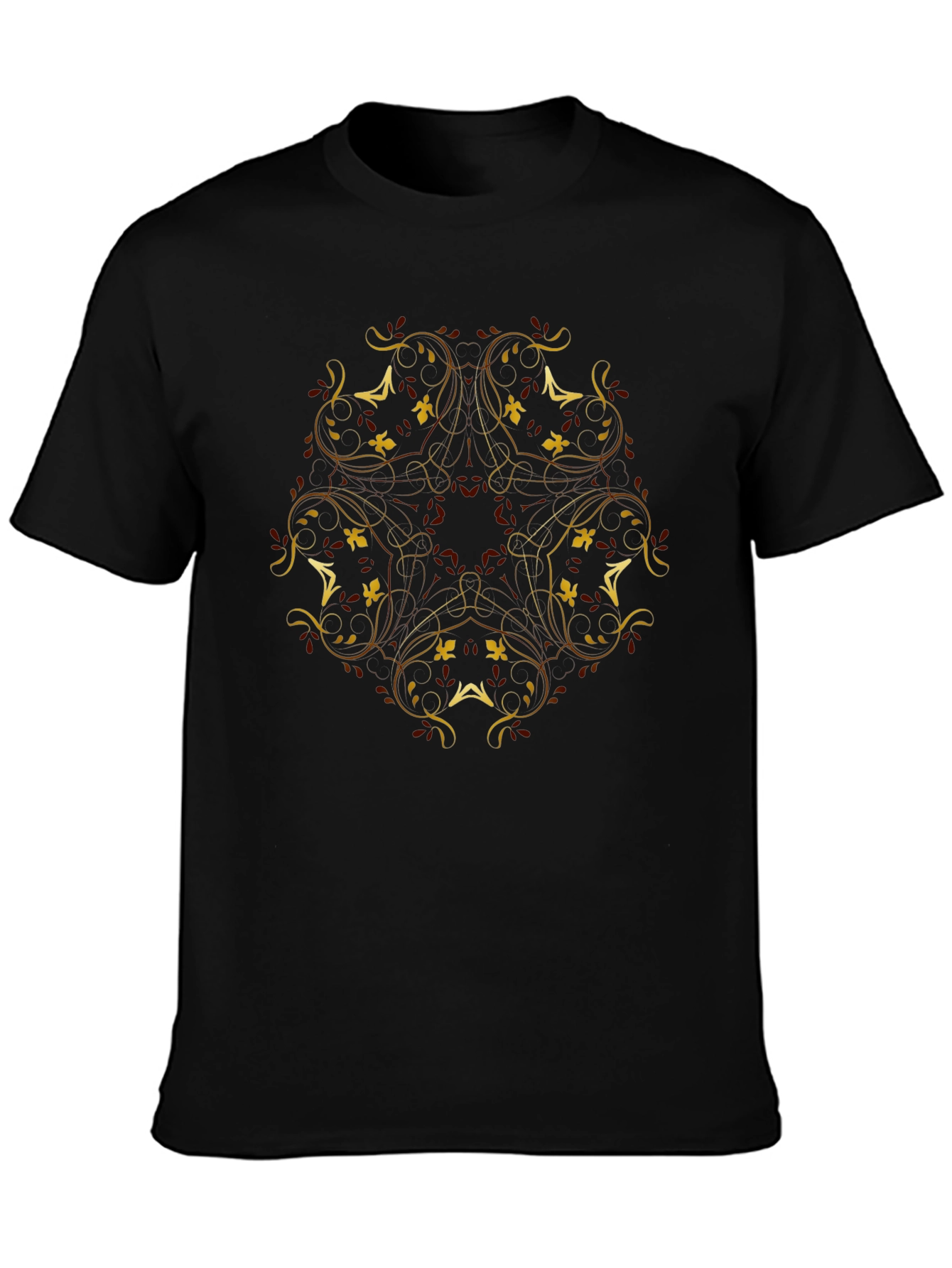 Elegant Floral Print Black T-Shirt