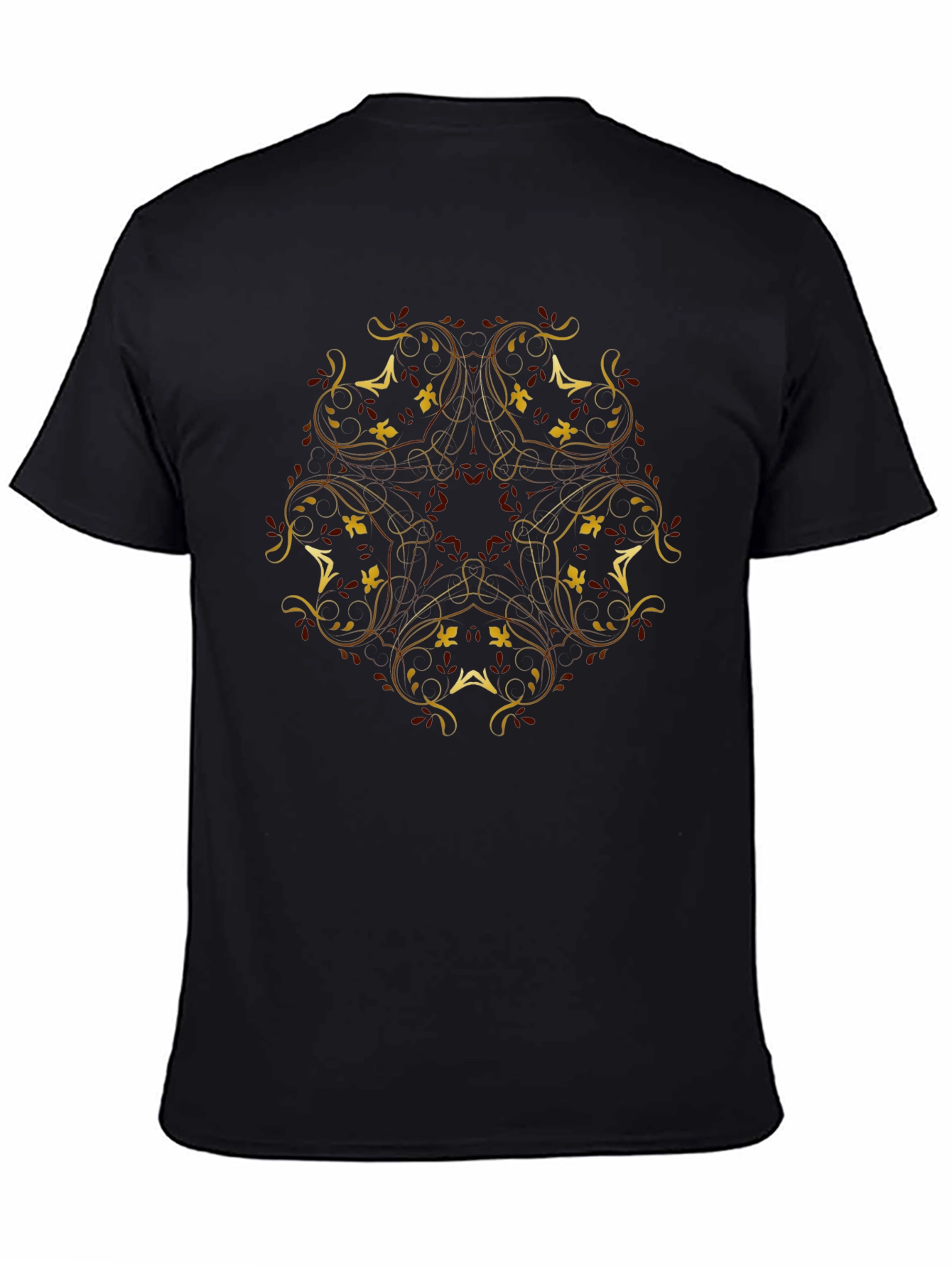 Elegant Floral Print Black T-Shirt