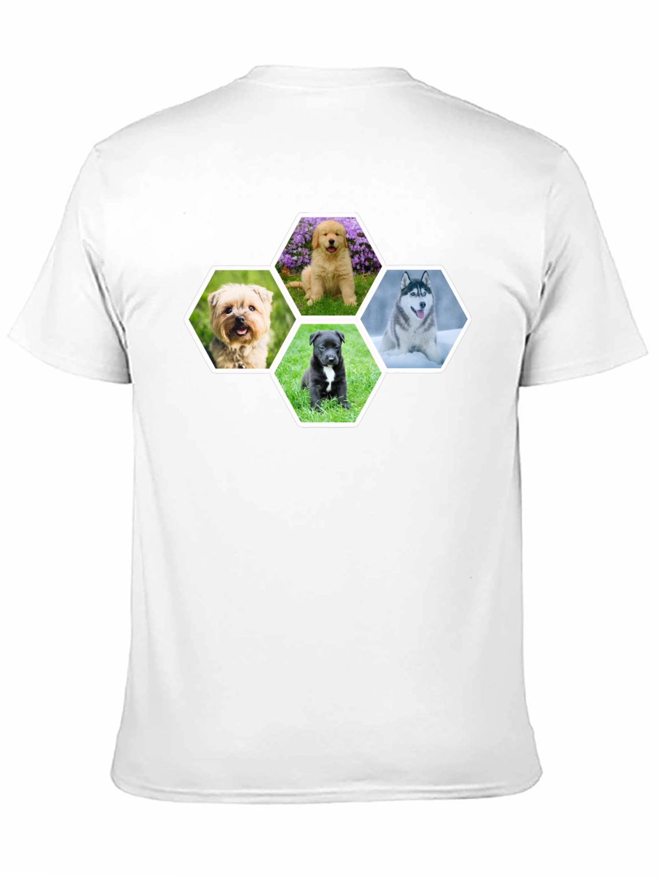 Dog Breed Hexagon Collage Black T-Shirt
