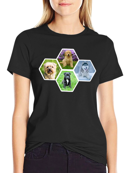 Dog Breed Hexagon Collage Black T-Shirt
