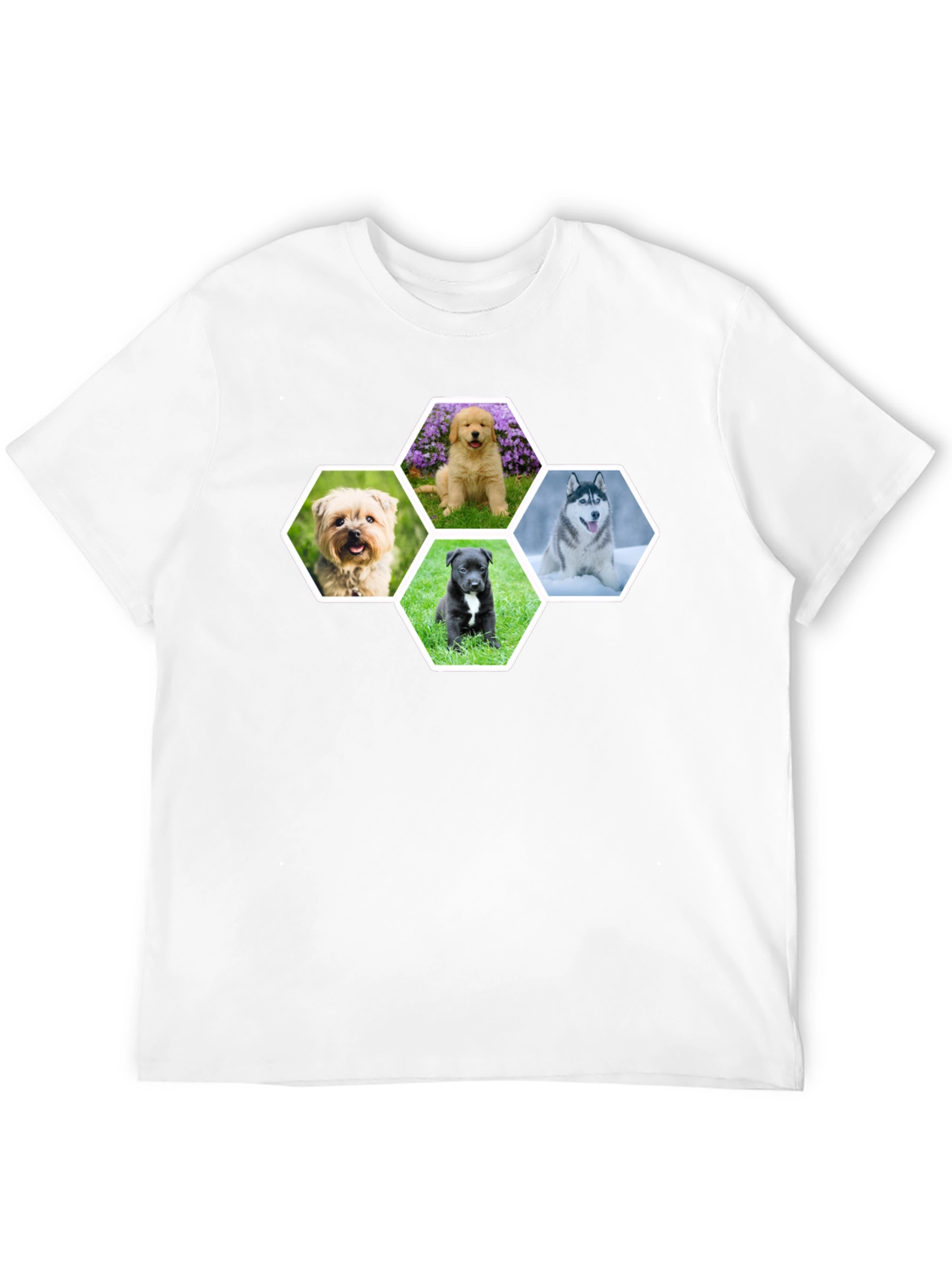 Dog Breed Hexagon Collage Black T-Shirt