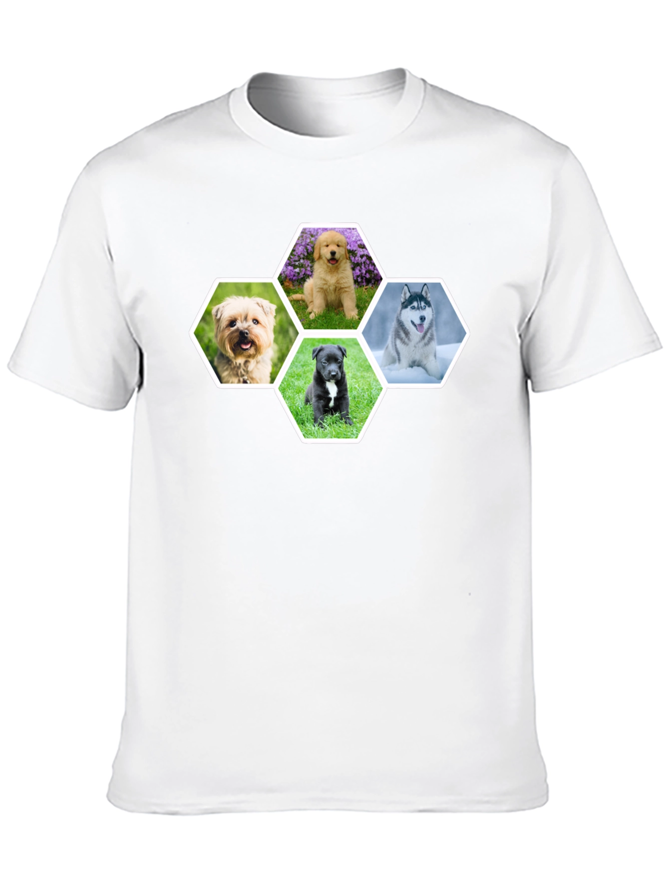 Dog Breed Hexagon Collage Black T-Shirt