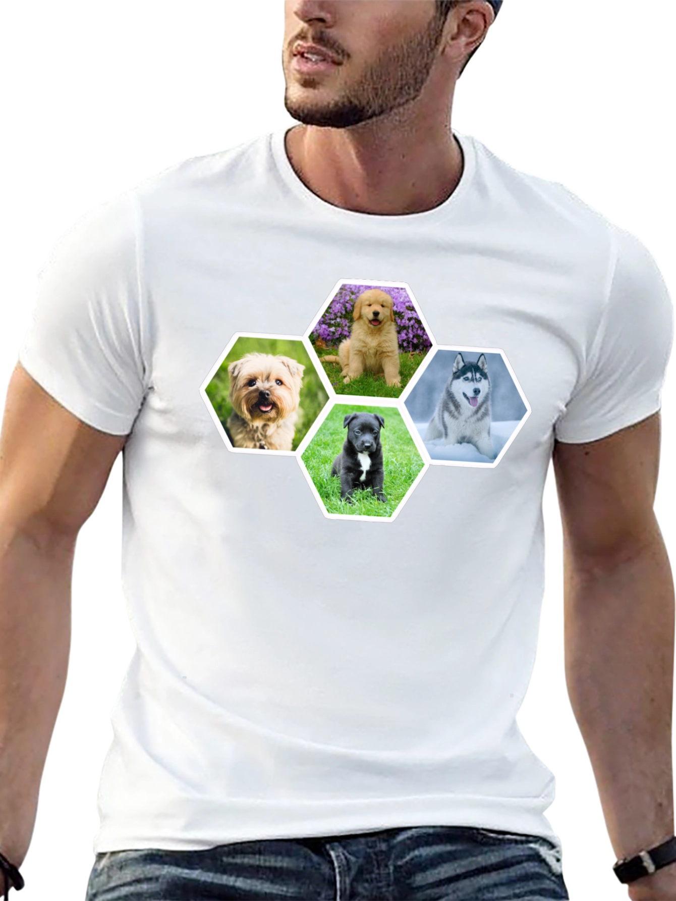 Dog Breed Hexagon Collage Black T-Shirt