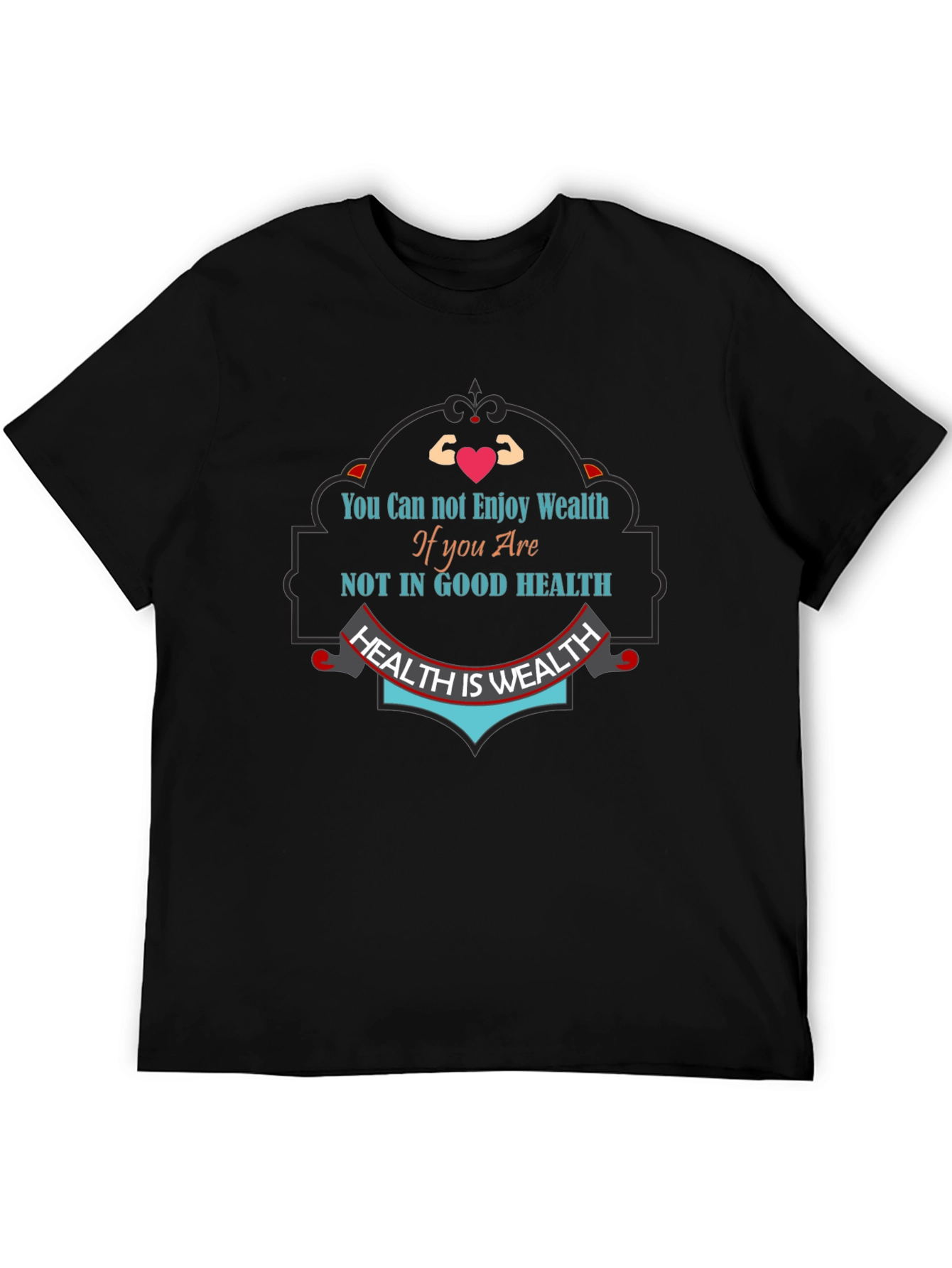 Health is Wealth Graphic Tee - Mens Black T-Shirt