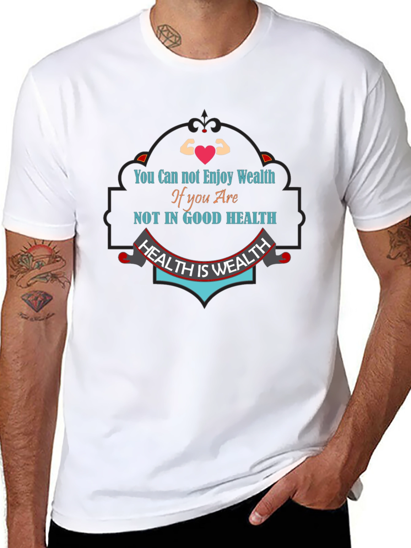 Health is Wealth Graphic Tee - Mens Black T-Shirt