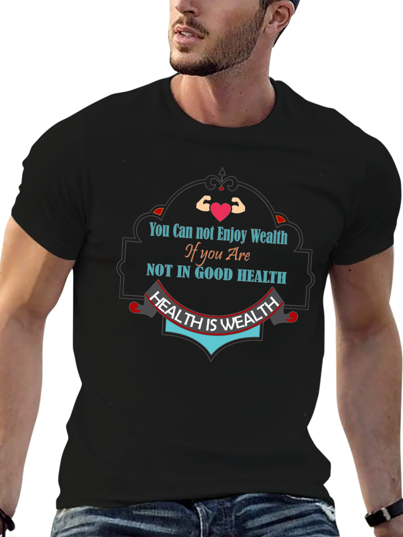 Health is Wealth Graphic Tee - Mens Black T-Shirt