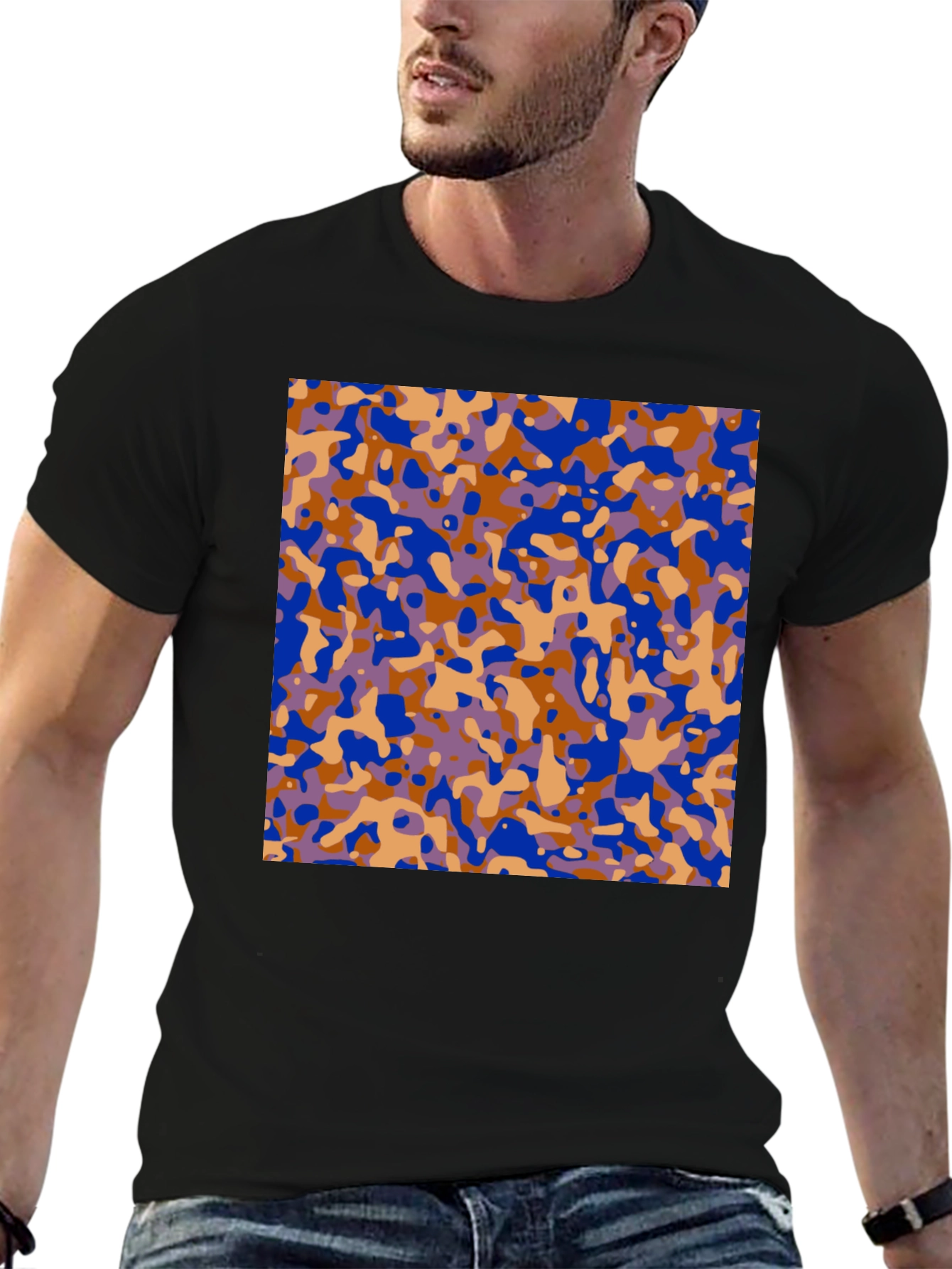 Abstract Camo Print Black T-Shirt