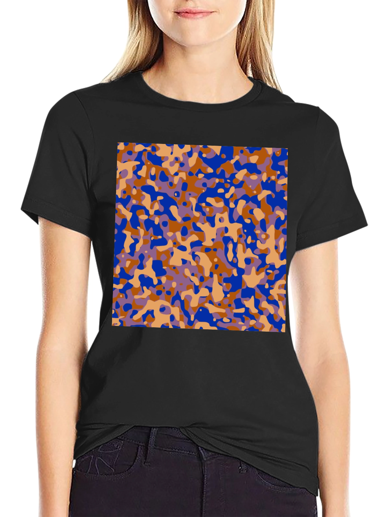 Abstract Camo Print Black T-Shirt