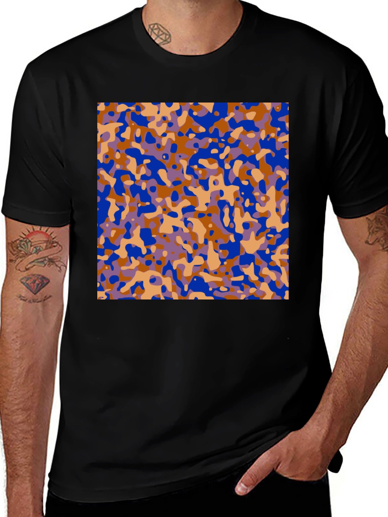 Abstract Camo Print Black T-Shirt