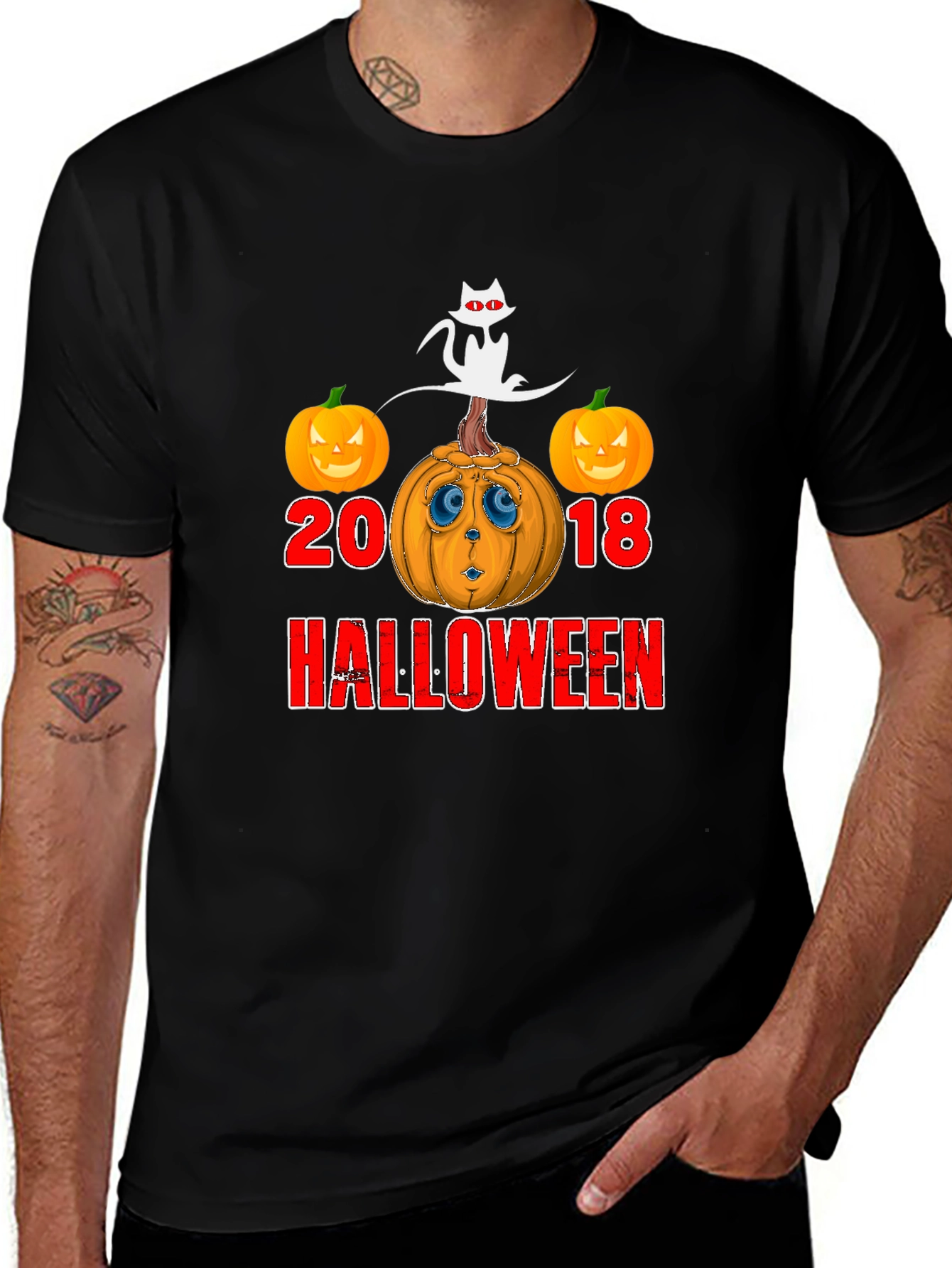 Halloween 2018 Cat & Pumpkin Graphic T-Shirt