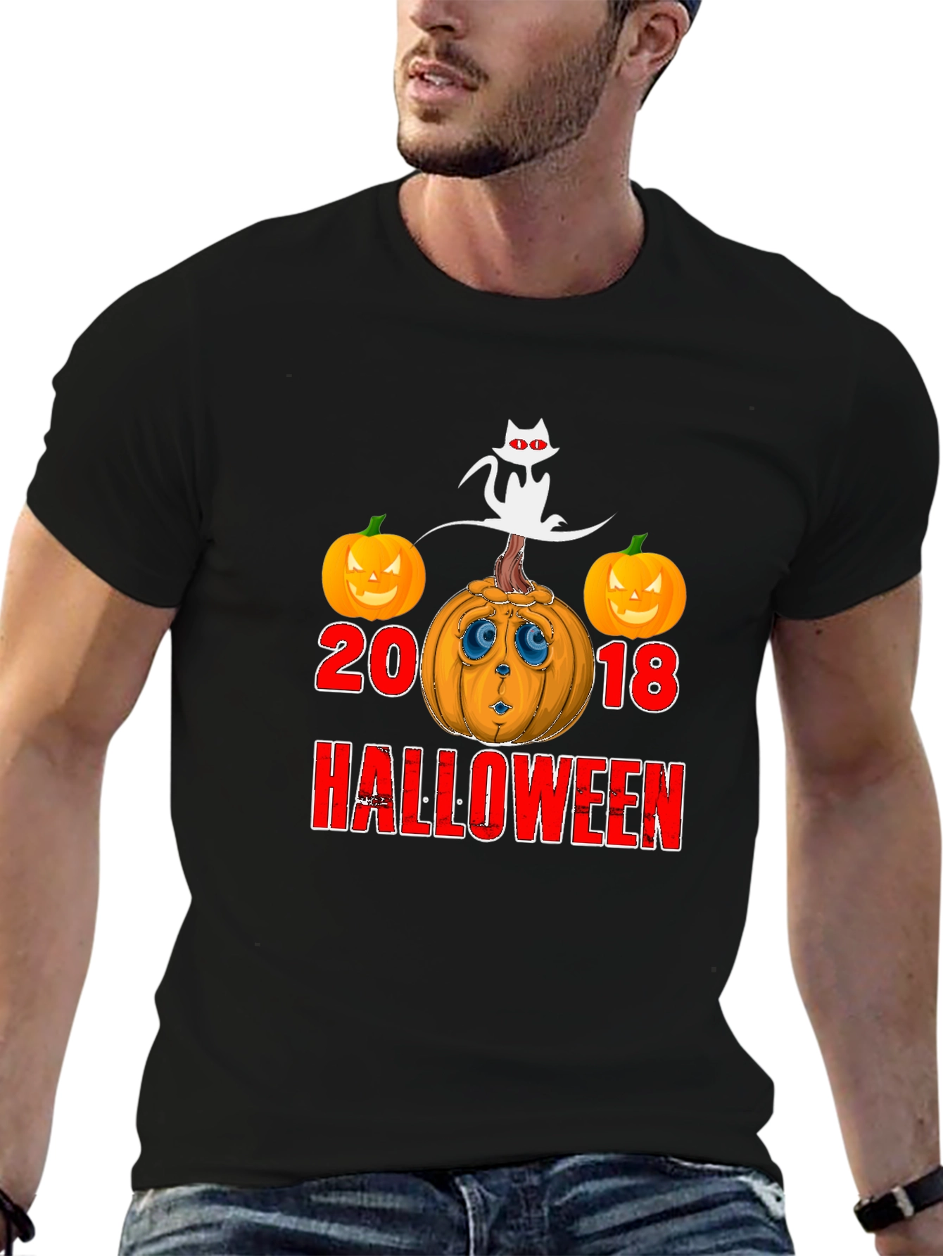 Halloween 2018 Cat & Pumpkin Graphic T-Shirt