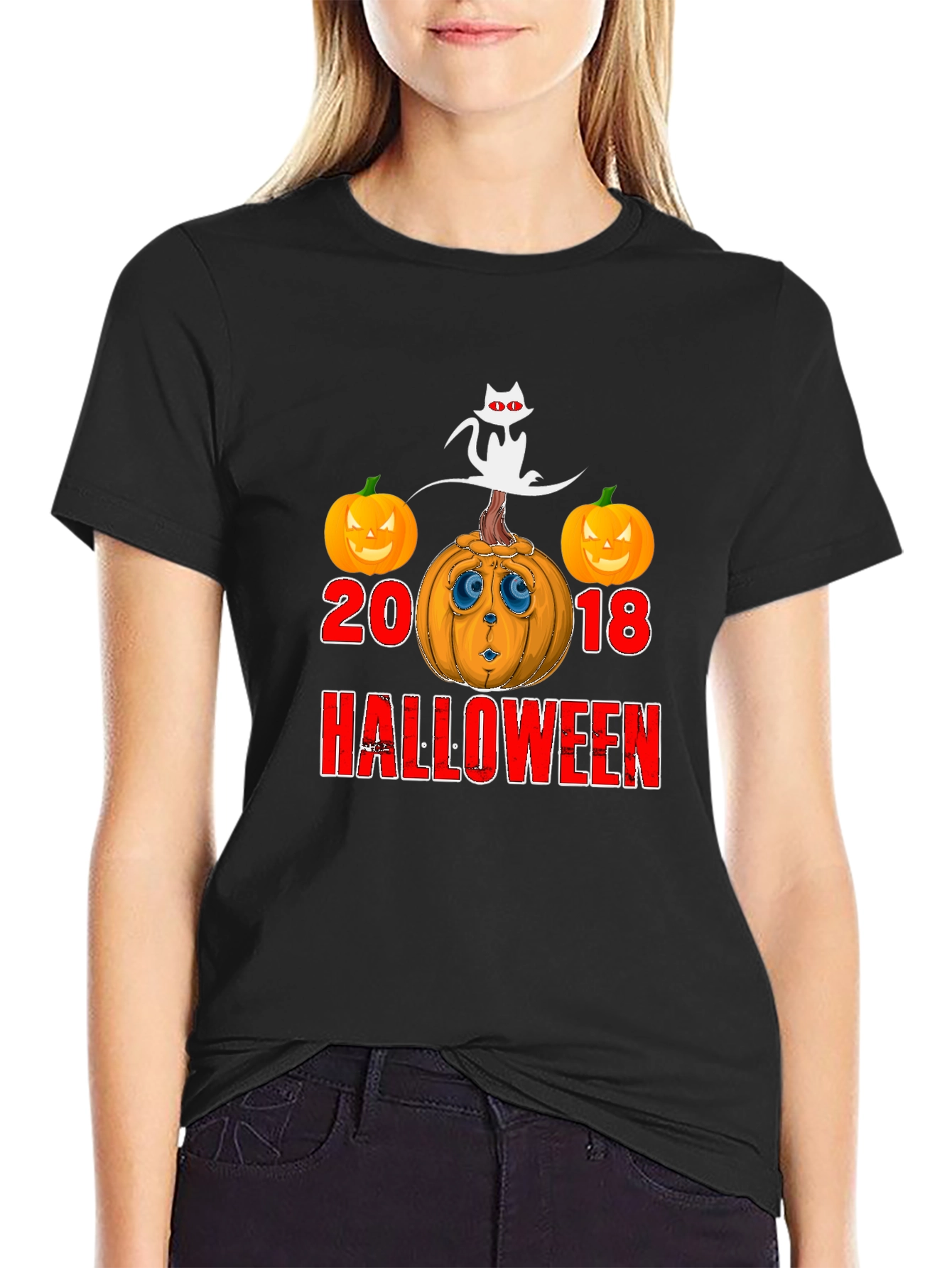 Halloween 2018 Cat & Pumpkin Graphic T-Shirt