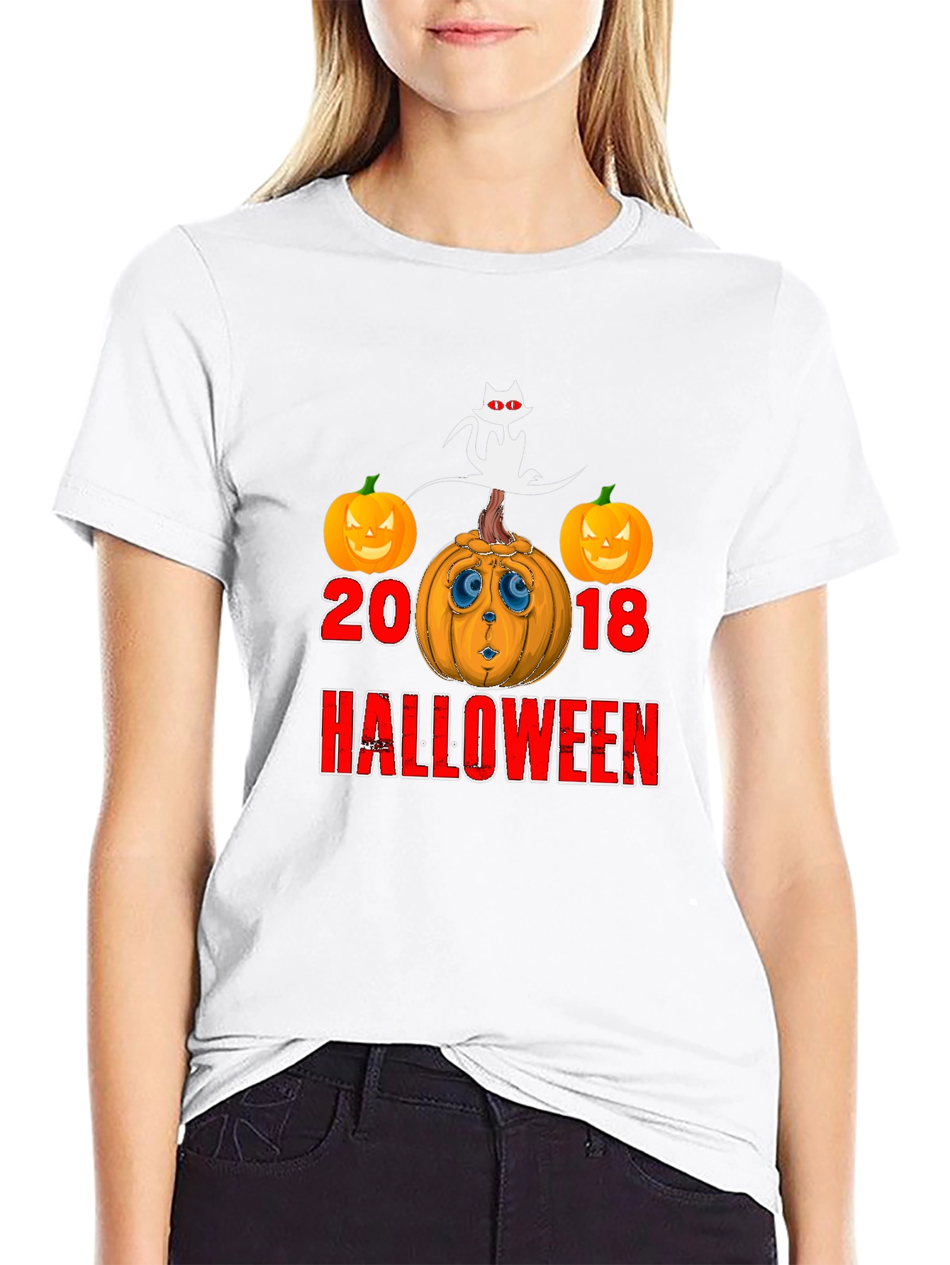 Halloween 2018 Cat & Pumpkin Graphic T-Shirt