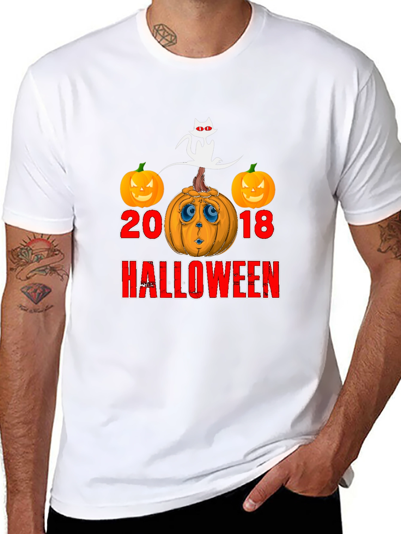 Halloween 2018 Cat & Pumpkin Graphic T-Shirt