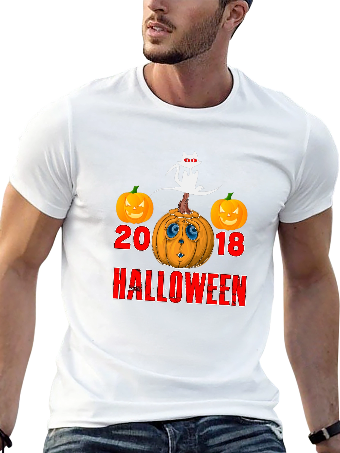 Halloween 2018 Cat & Pumpkin Graphic T-Shirt