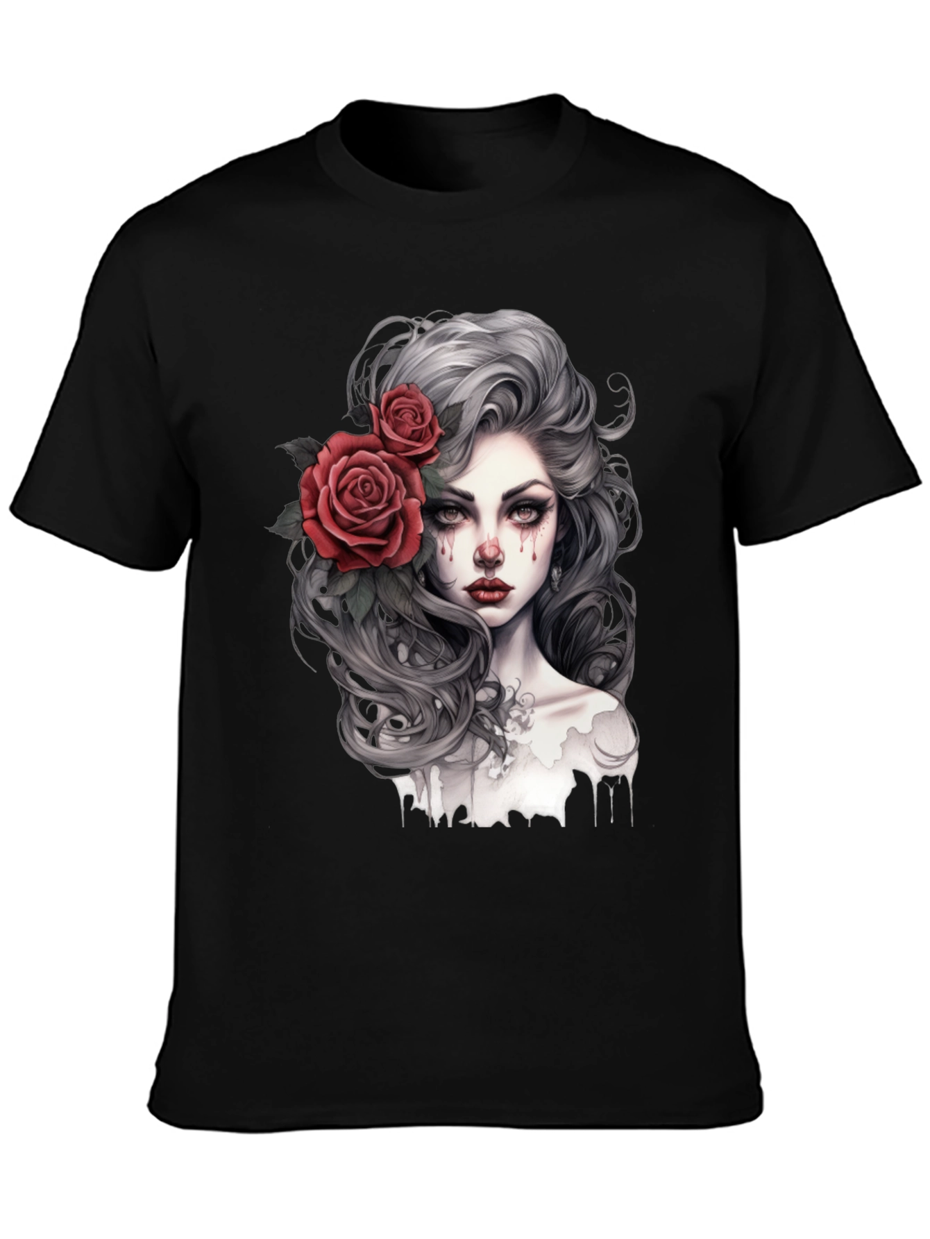 Gothic Rose Woman Graphic Print Black Tee