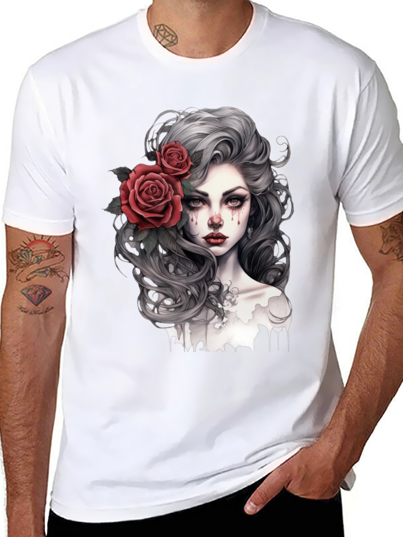 Gothic Rose Woman Graphic Print Black Tee