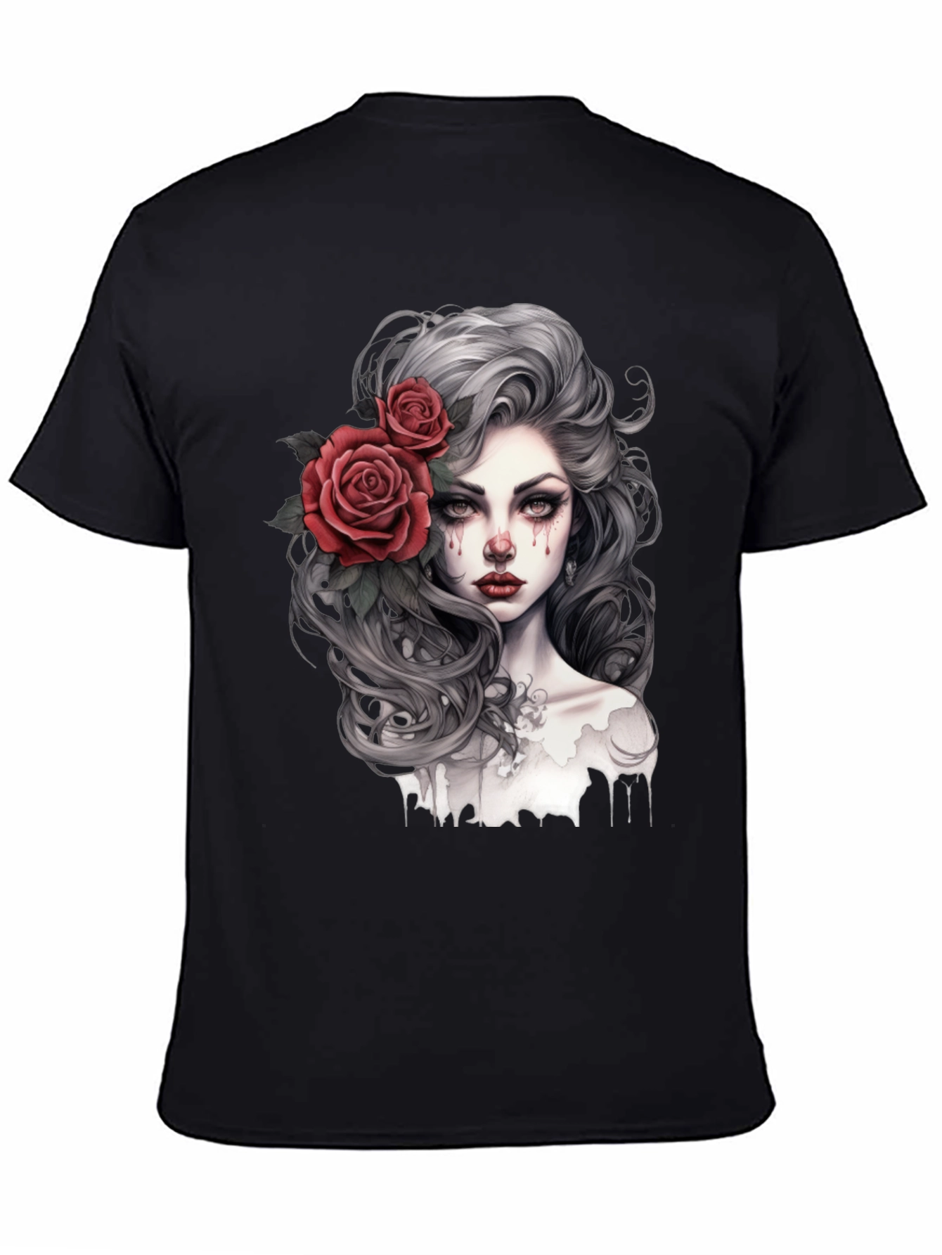 Gothic Rose Woman Graphic Print Black Tee