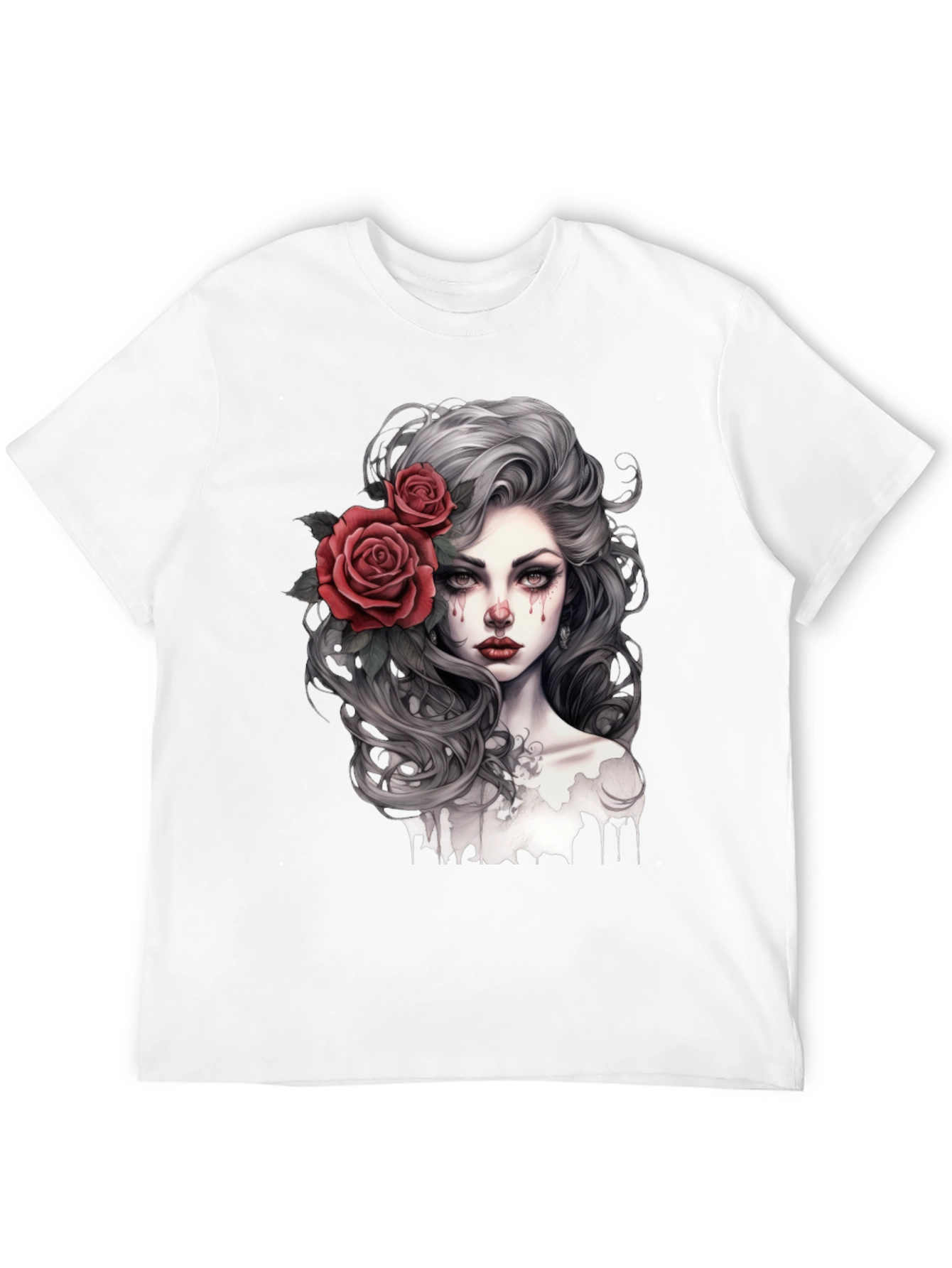 Gothic Rose Woman Graphic Print Black Tee