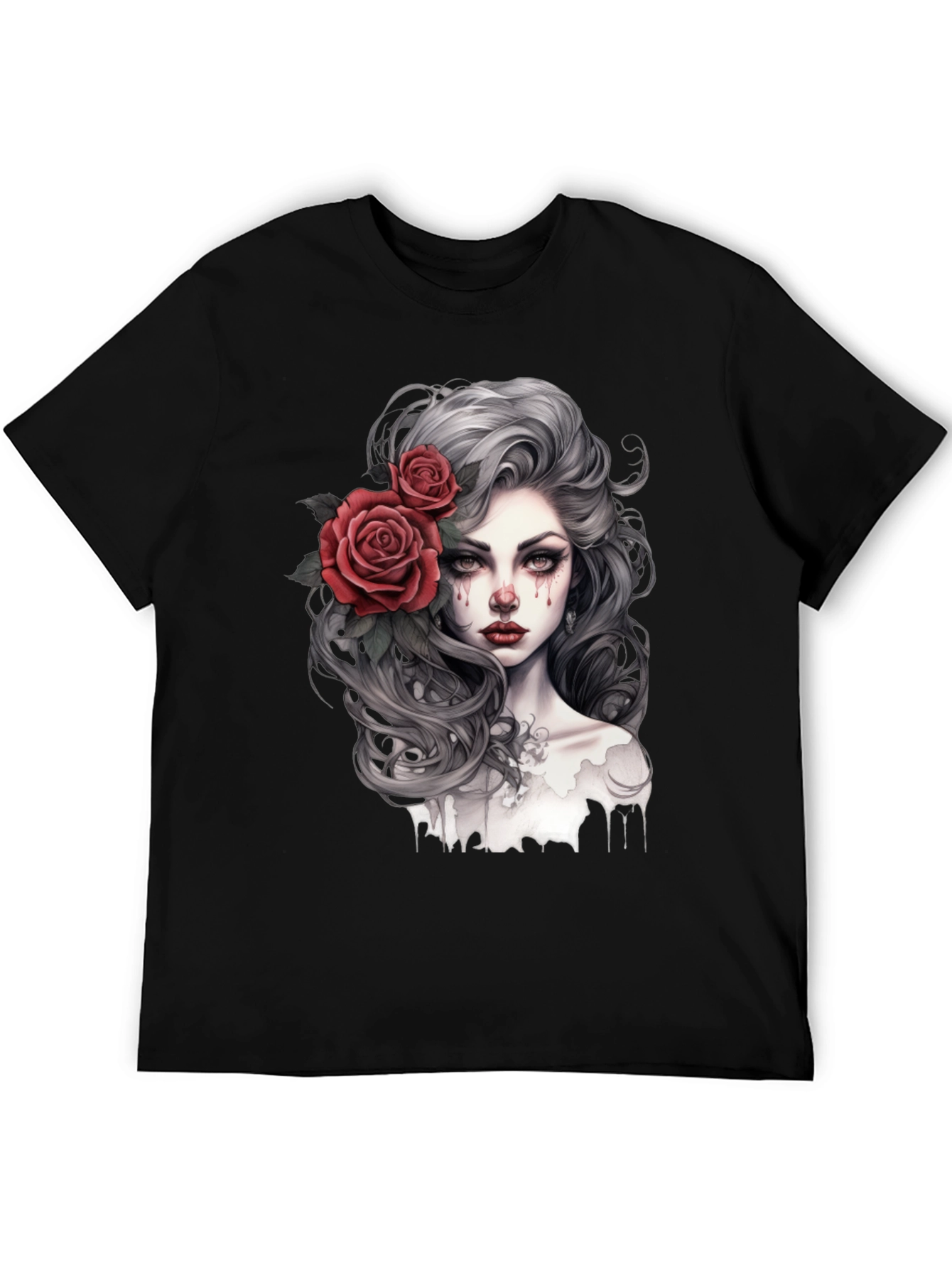Gothic Rose Woman Graphic Print Black Tee