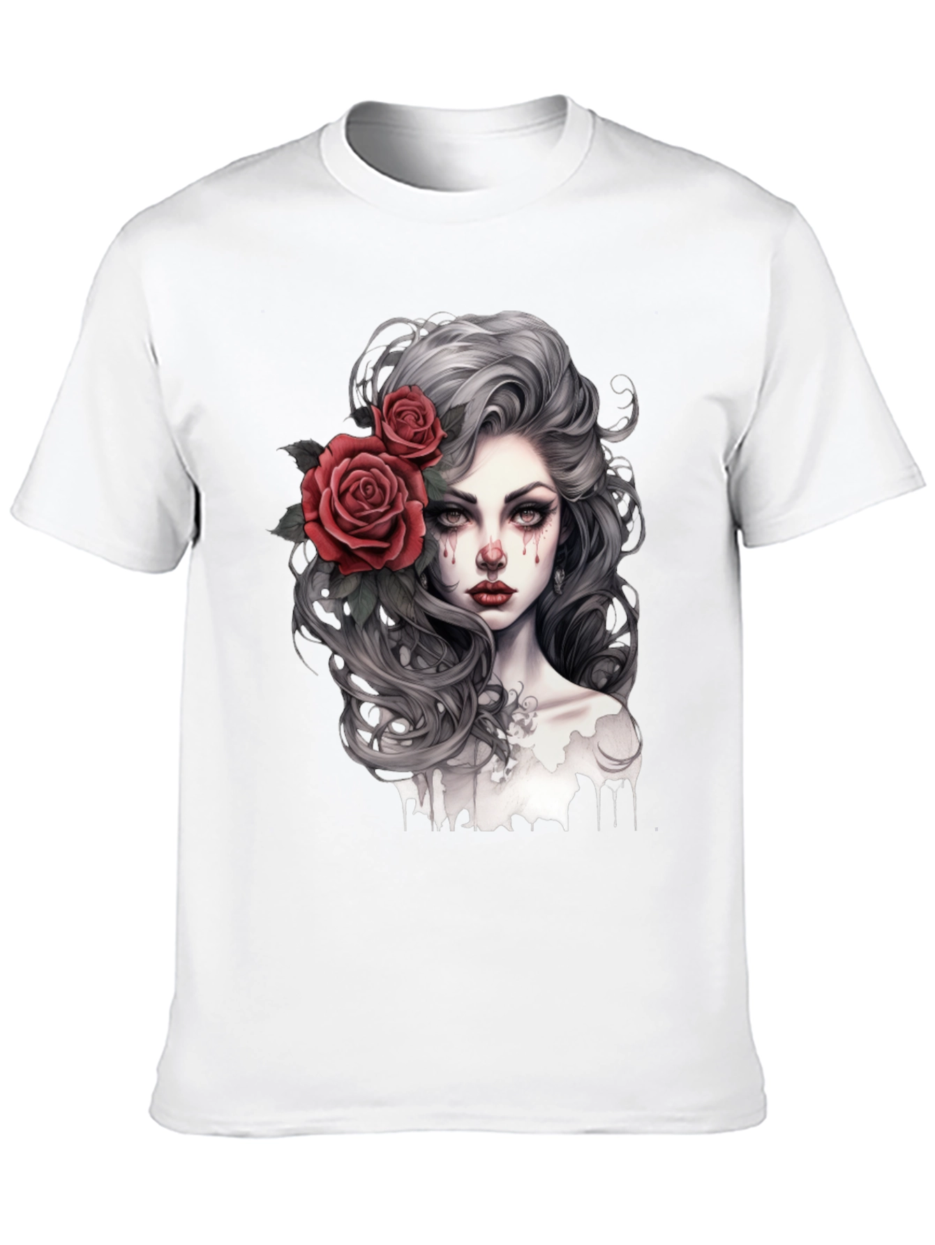 Gothic Rose Woman Graphic Print Black Tee