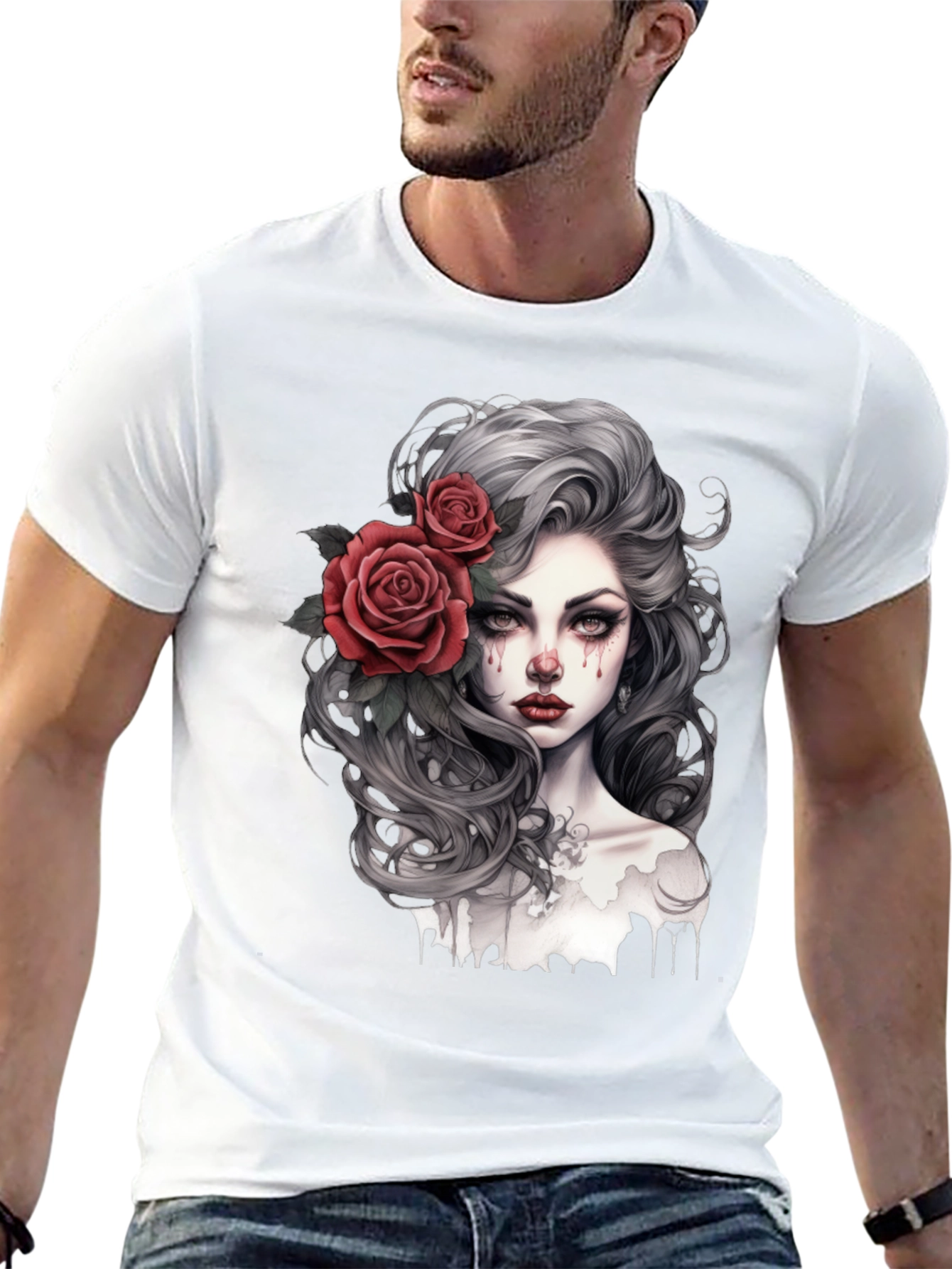Gothic Rose Woman Graphic Print Black Tee