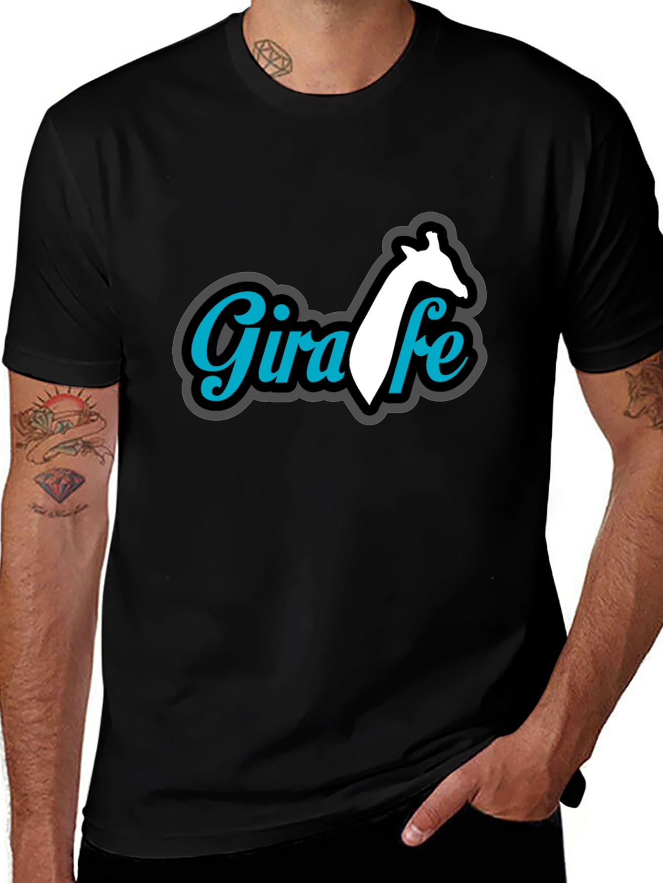 Giraffe Graphic Print Black T-Shirt