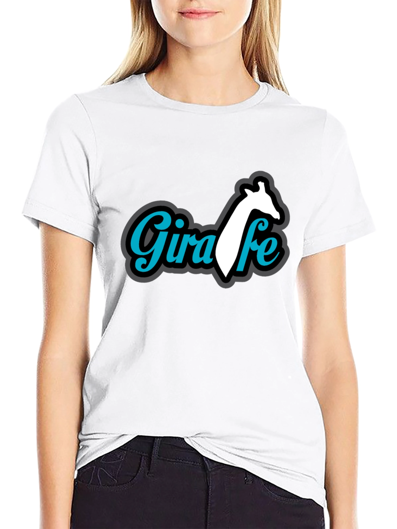 Giraffe Graphic Print Black T-Shirt