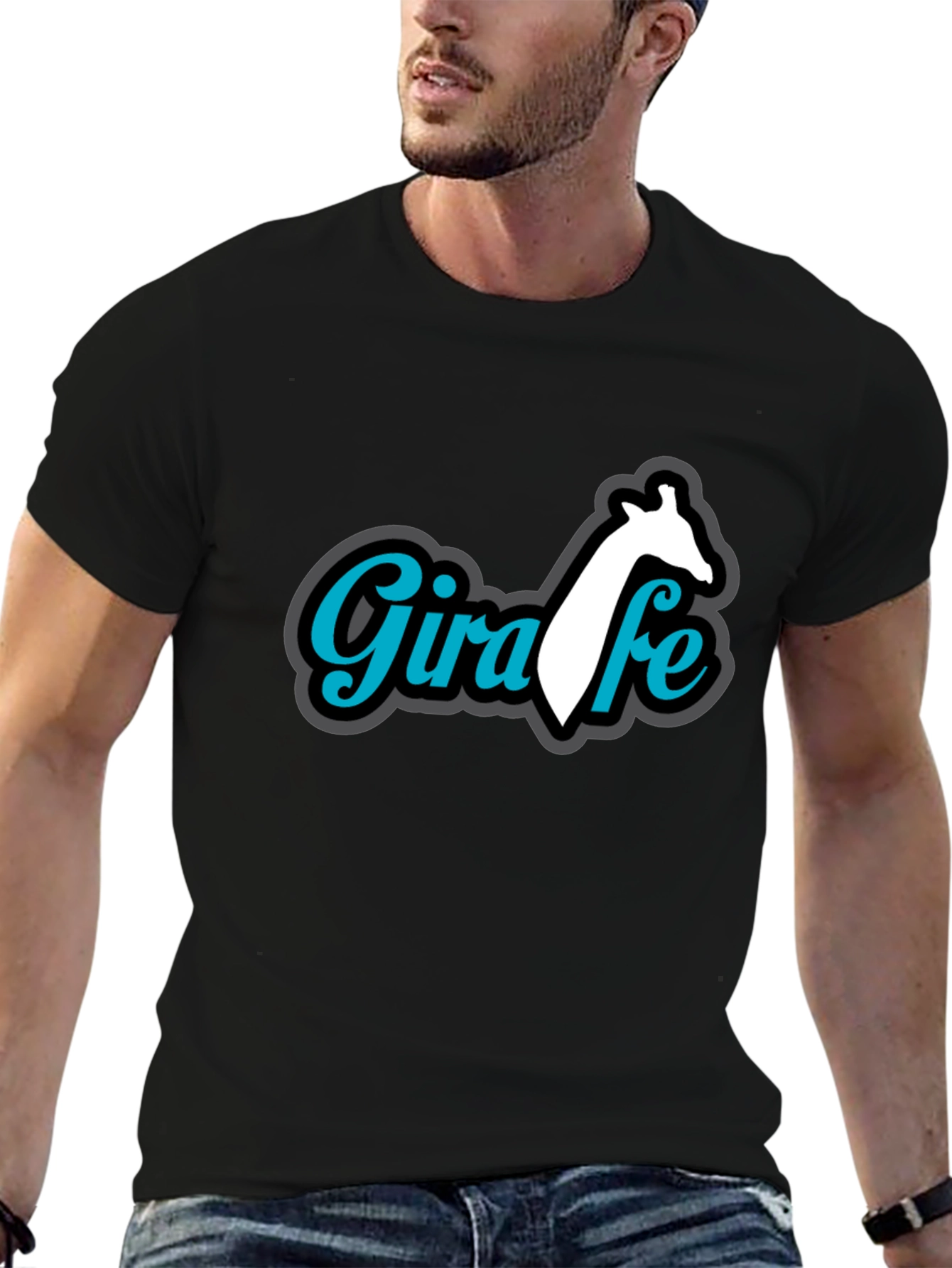 Giraffe Graphic Print Black T-Shirt