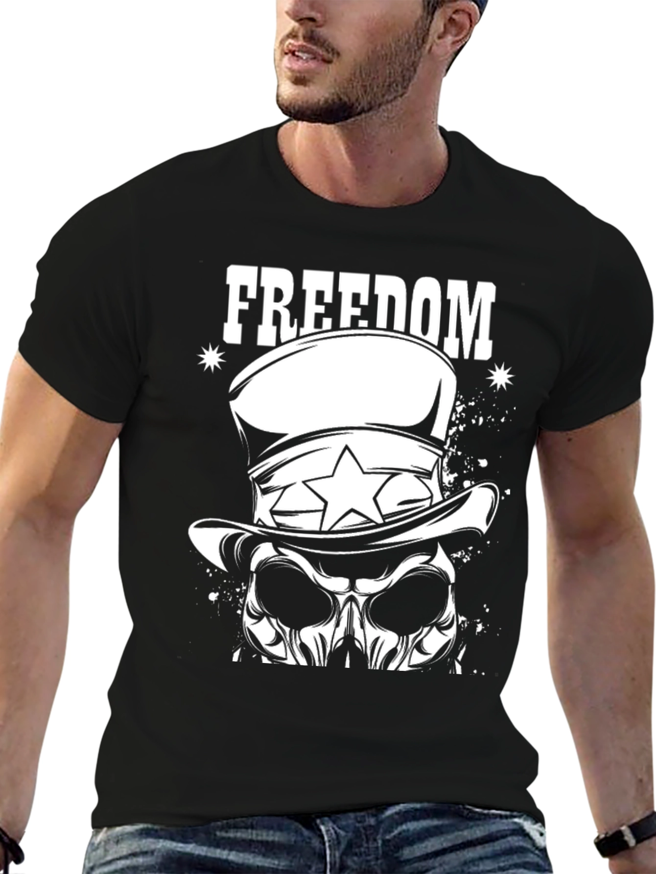 Freedom Skull Graphic Tee - Patriotic Design
