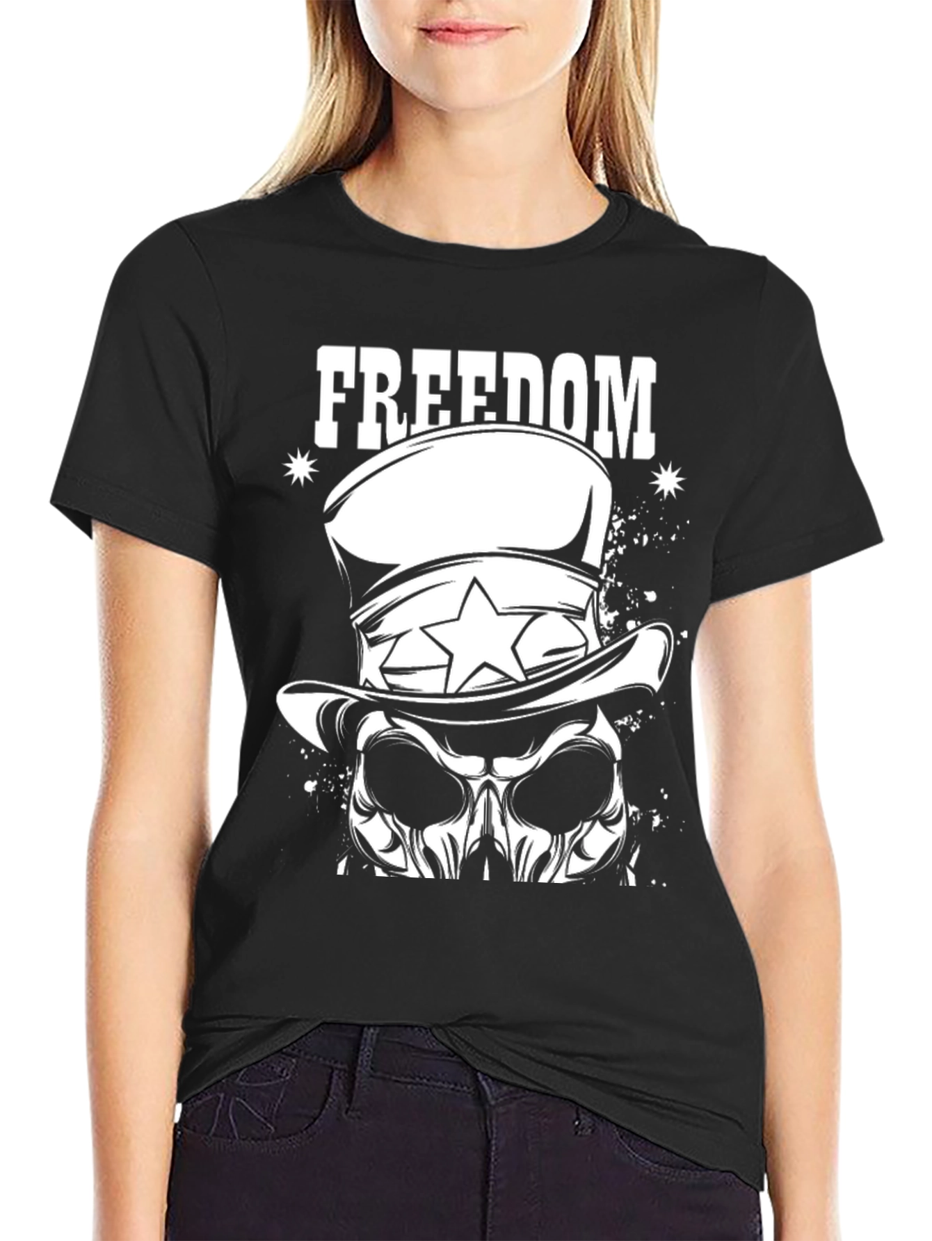 Freedom Skull Graphic Tee - Patriotic Design