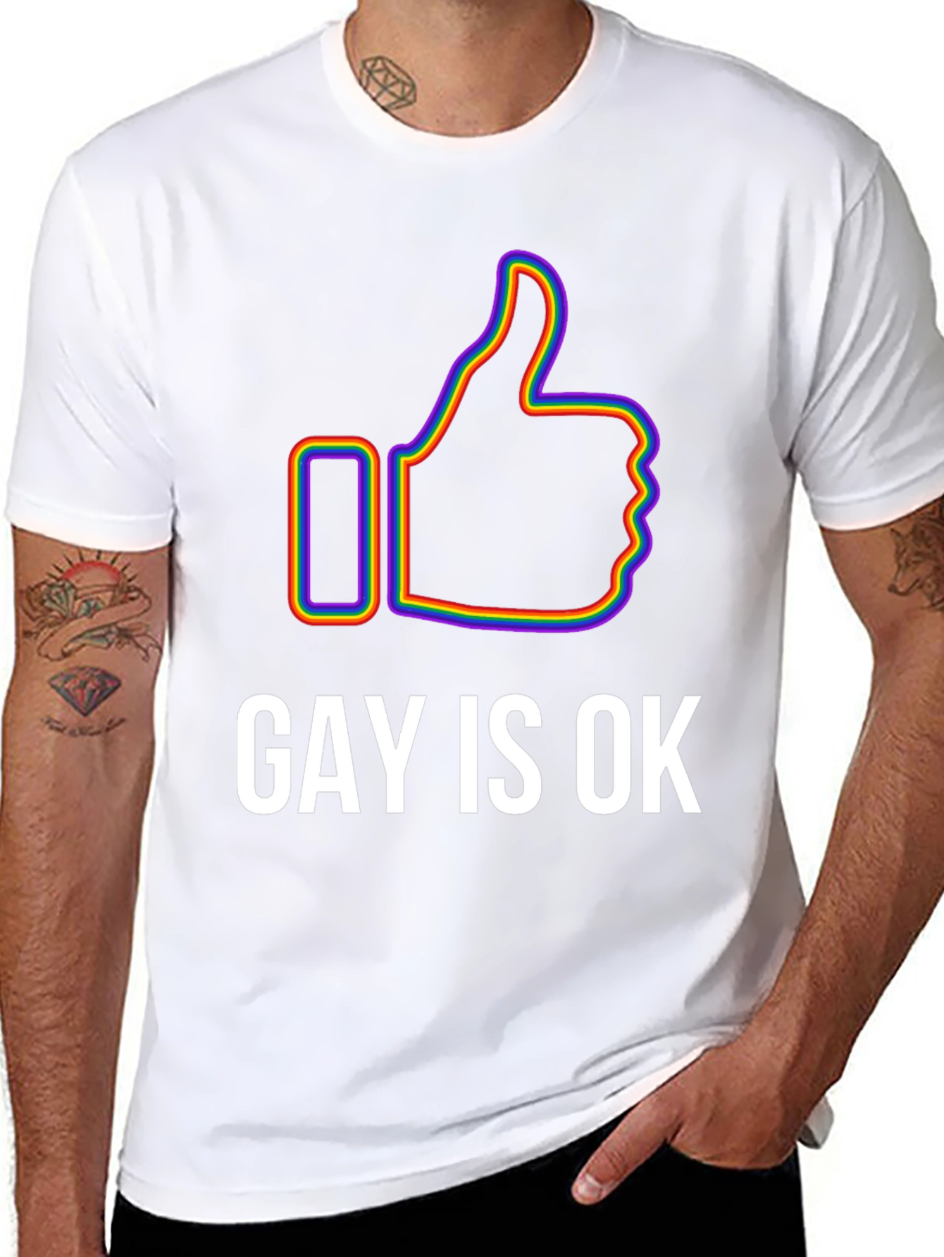 Gay Is Ok Pride T-Shirt - Rainbow Thumbs Up