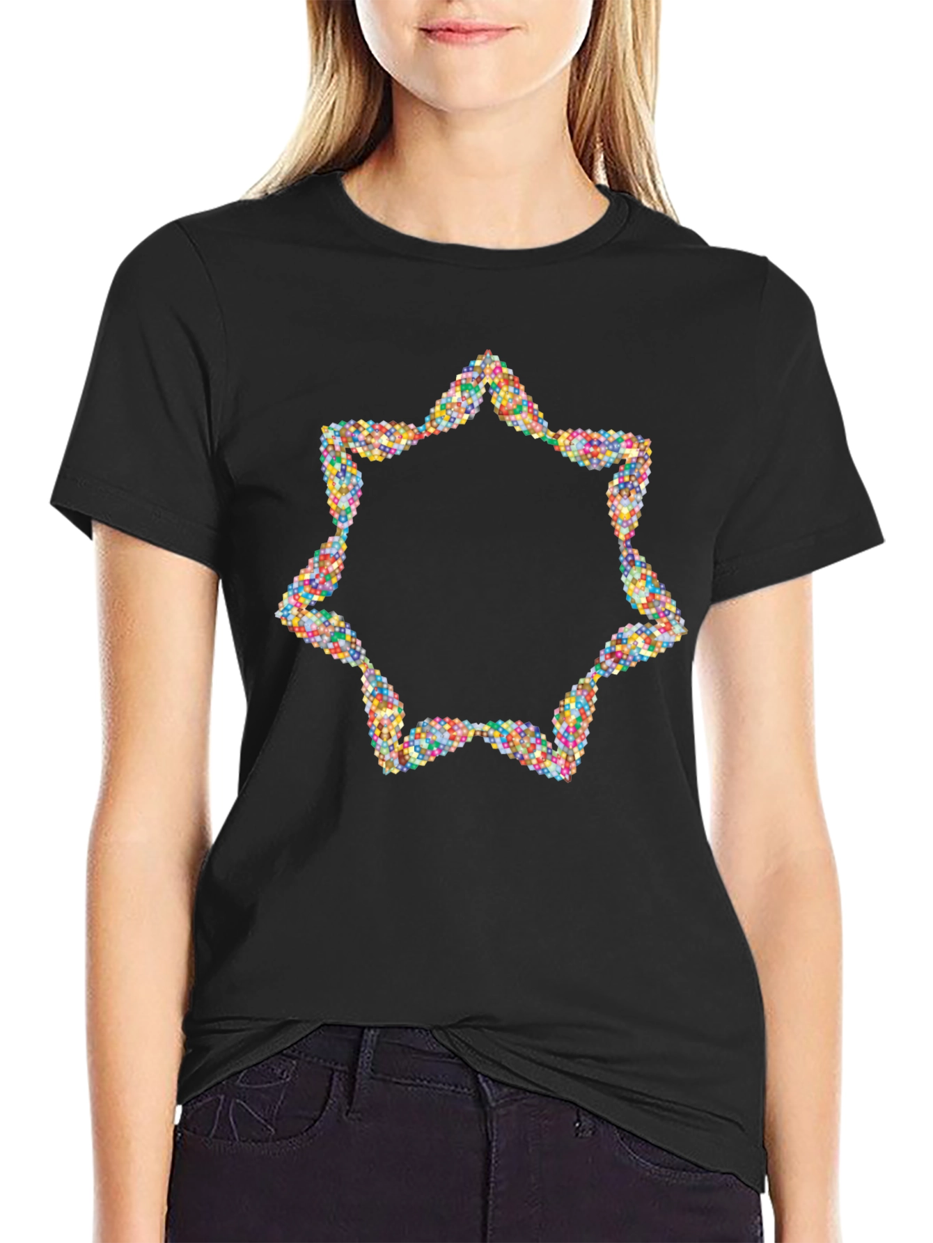 Geometric Starburst Graphic Tee - Mens Black Shirt