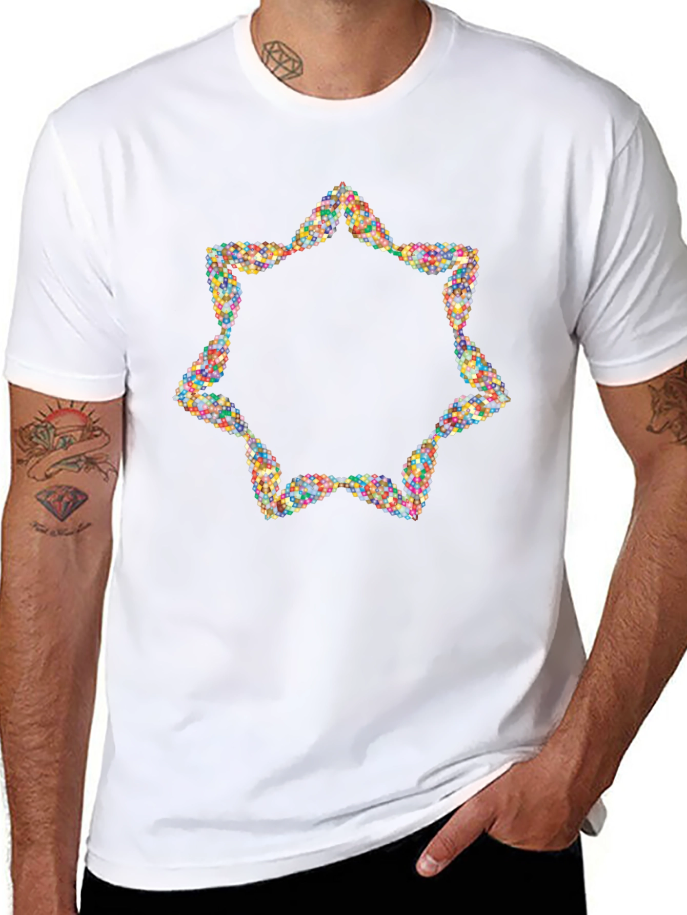 Geometric Starburst Graphic Tee - Mens Black Shirt