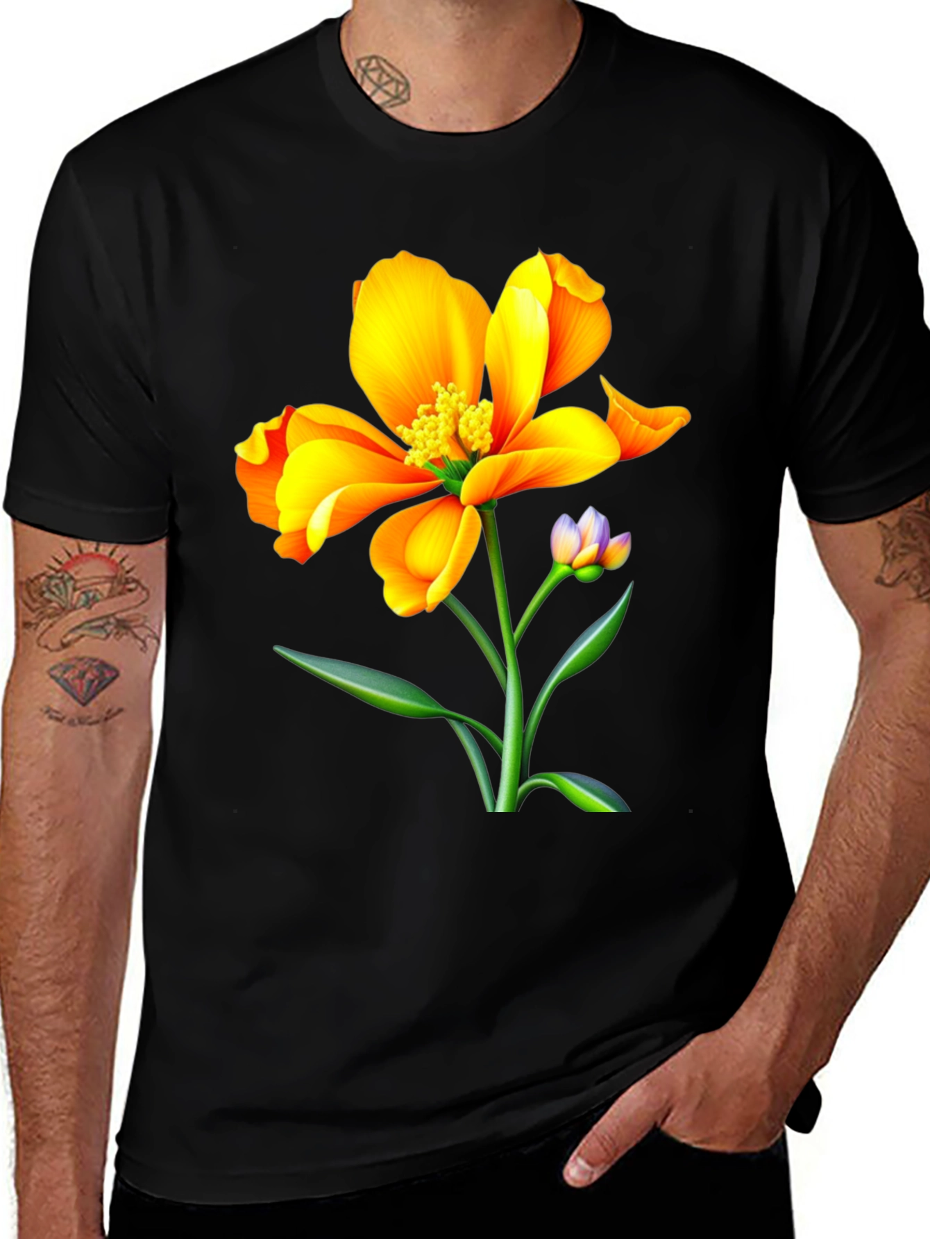Vibrant Floral Graphic Tee - Unisex Black T-Shirt