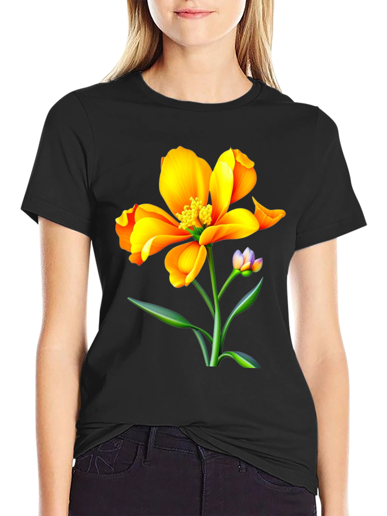 Vibrant Floral Graphic Tee - Unisex Black T-Shirt