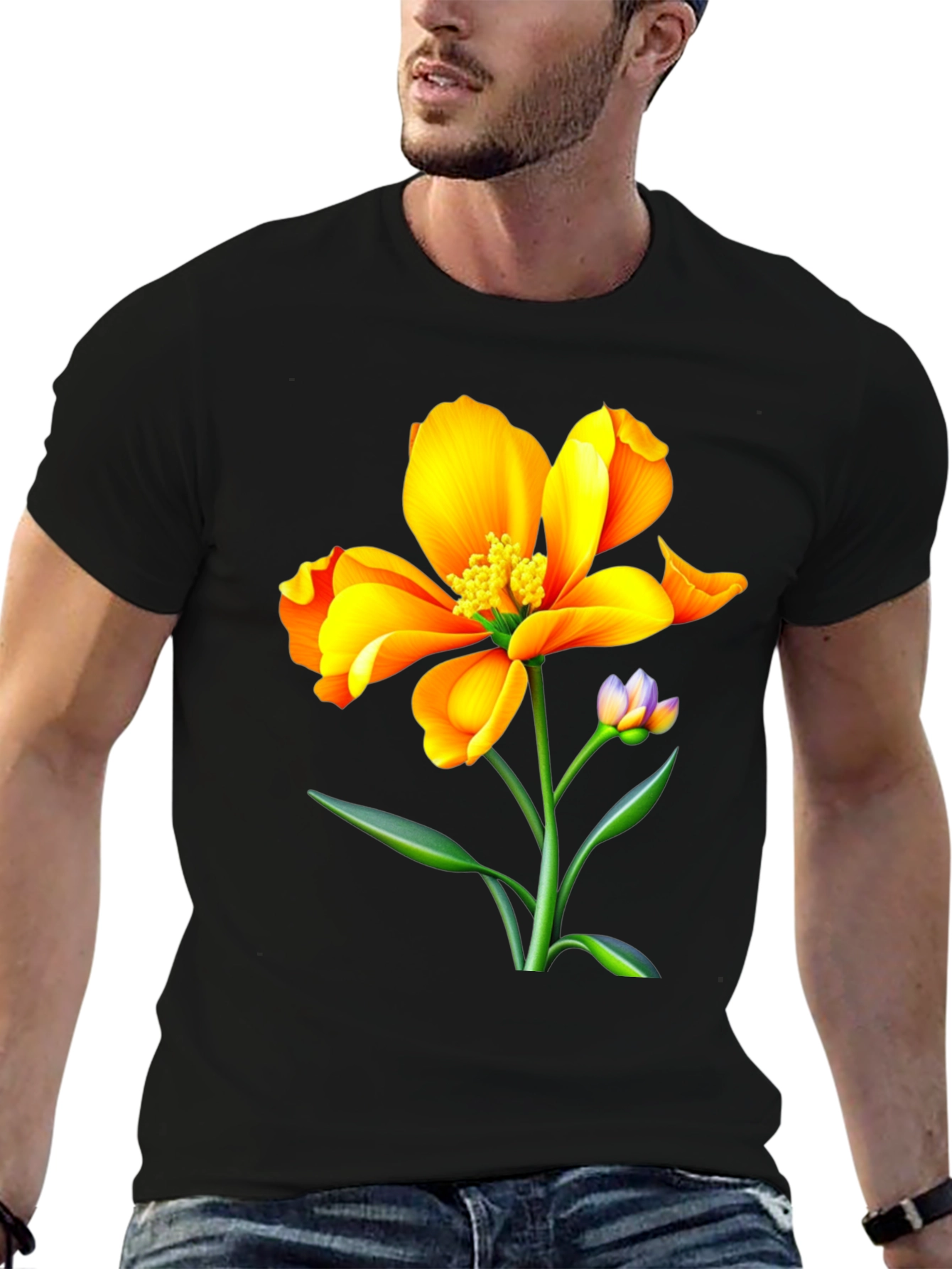 Vibrant Floral Graphic Tee - Unisex Black T-Shirt