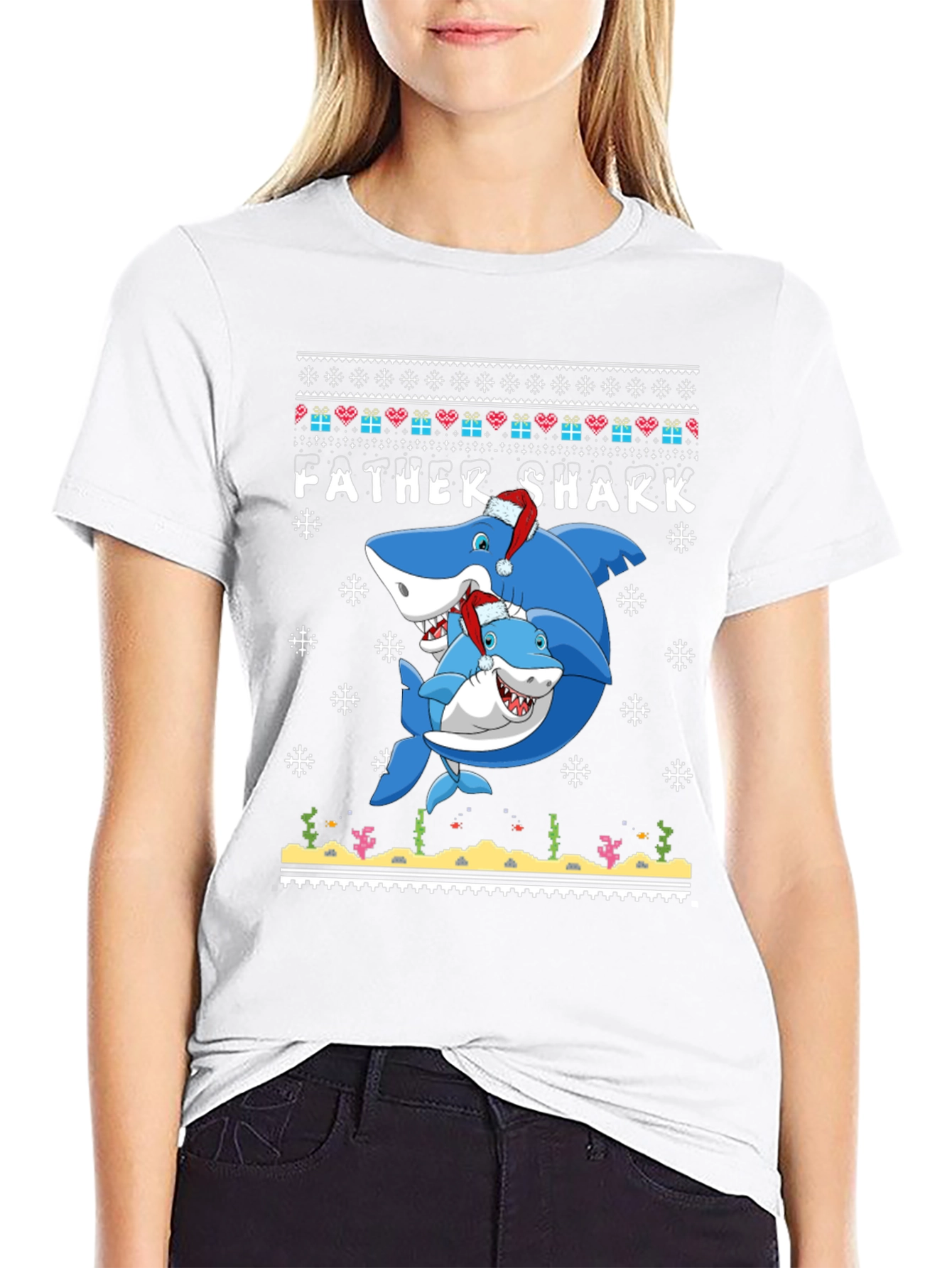 Father Shark Christmas Graphic T-Shirt