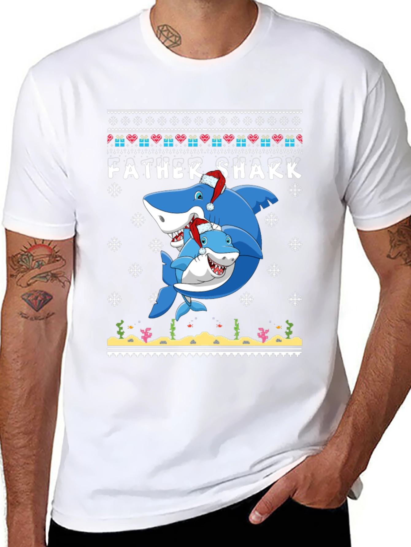 Father Shark Christmas Graphic T-Shirt